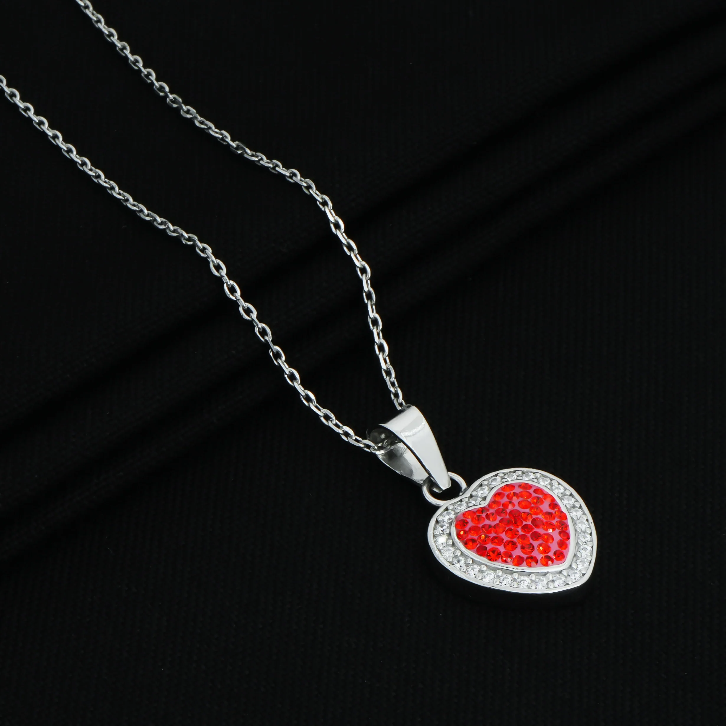 Red Heart Design Chain Pendant with Multiple Stones - Image 2