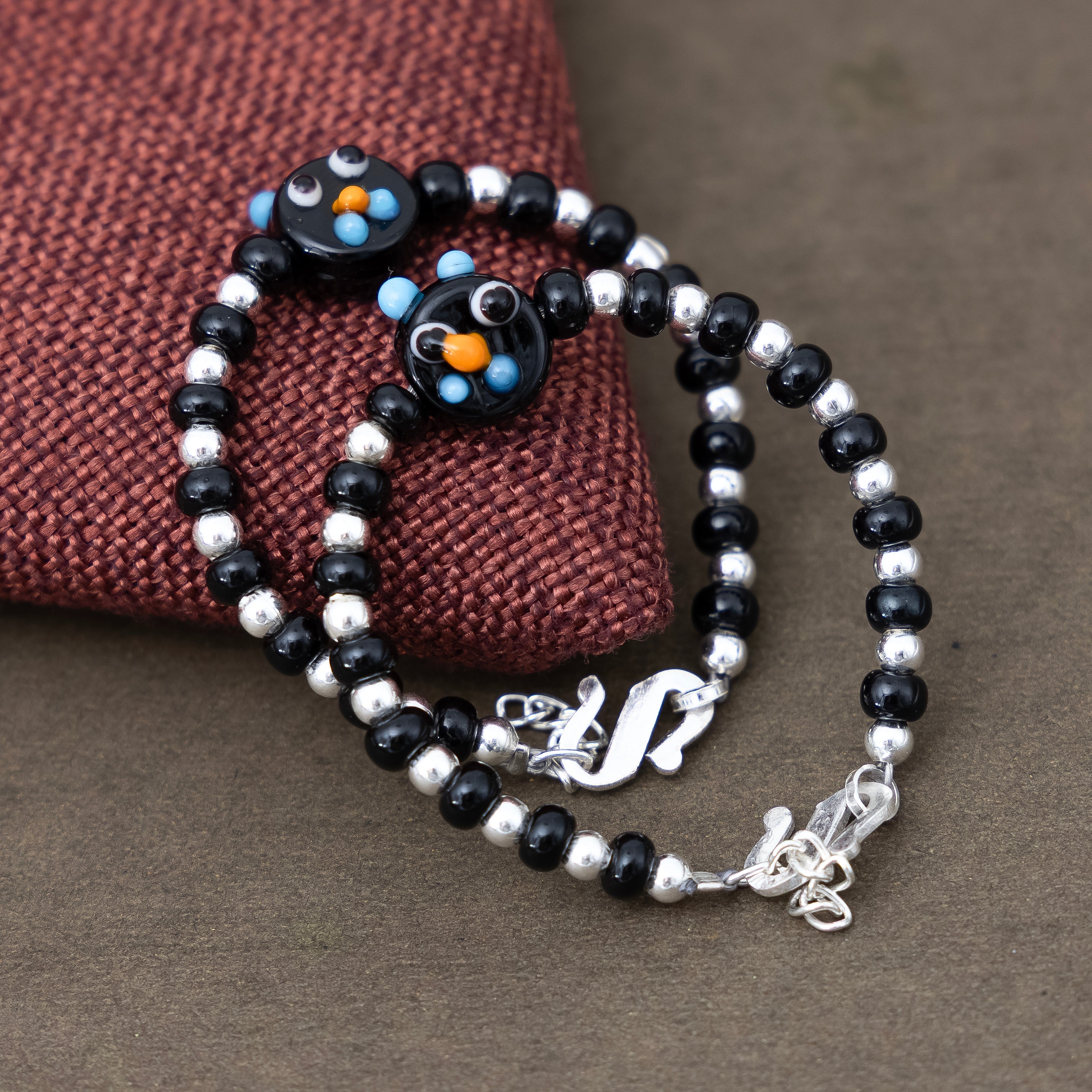 Black Playful Silver & Black Beaded baby Bracelet - Image 7