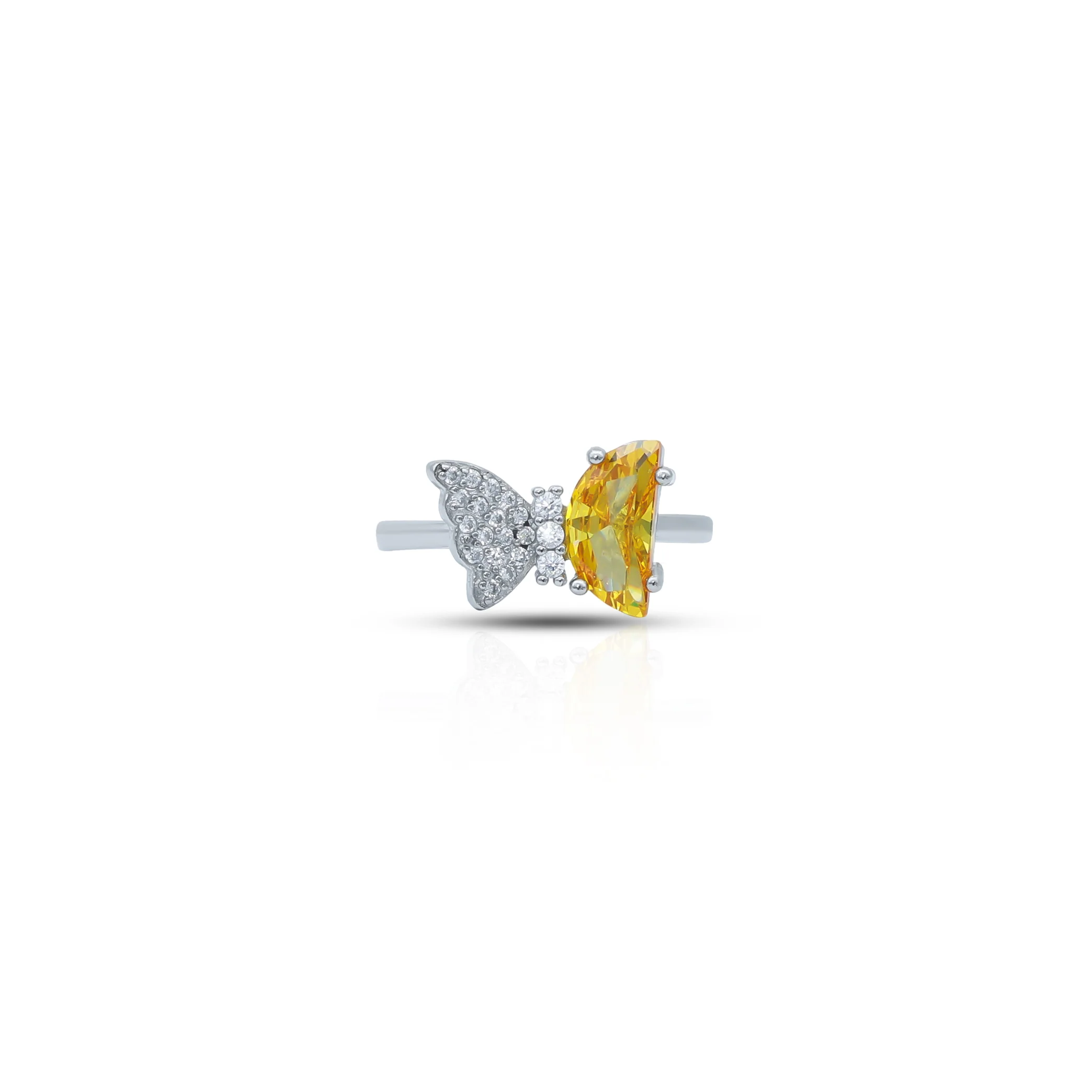 Butterfly Design Yellow Stone Silver Ring - Image 2