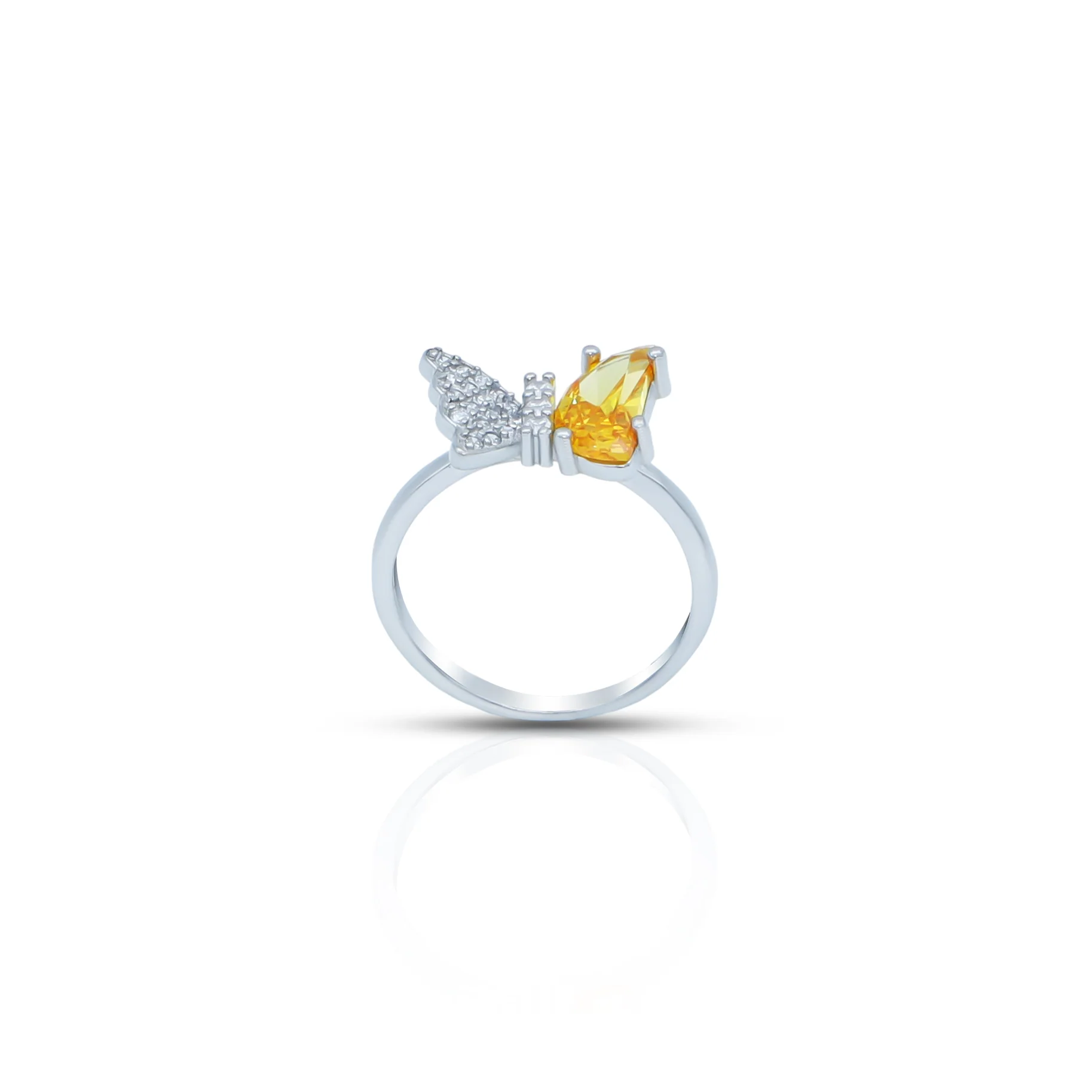 Butterfly Design Yellow Stone Silver Ring - Image 3