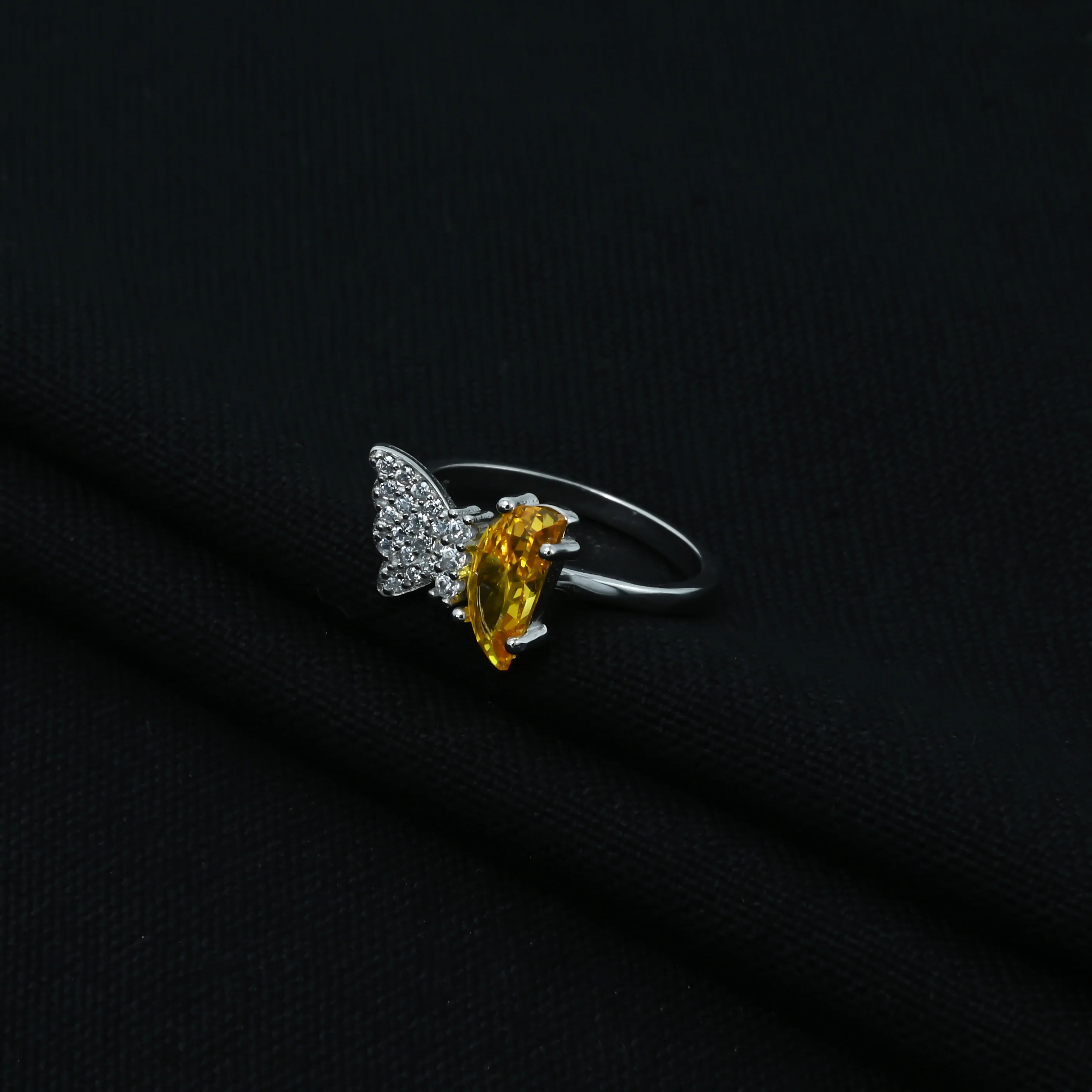 Butterfly Design Yellow Stone Silver Ring - Image 4