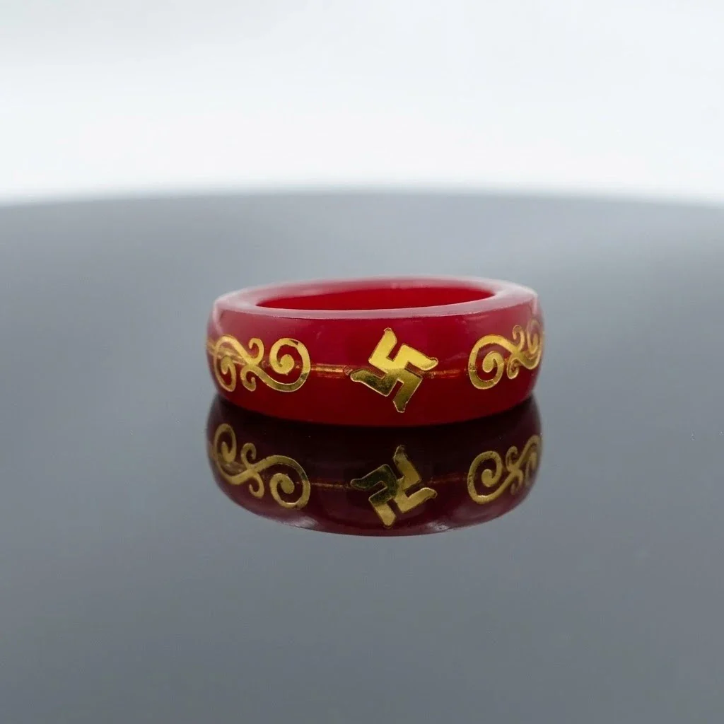 Red Swastika Symbol Ring – Traditional Lucky Charm Resin Band - Image 3