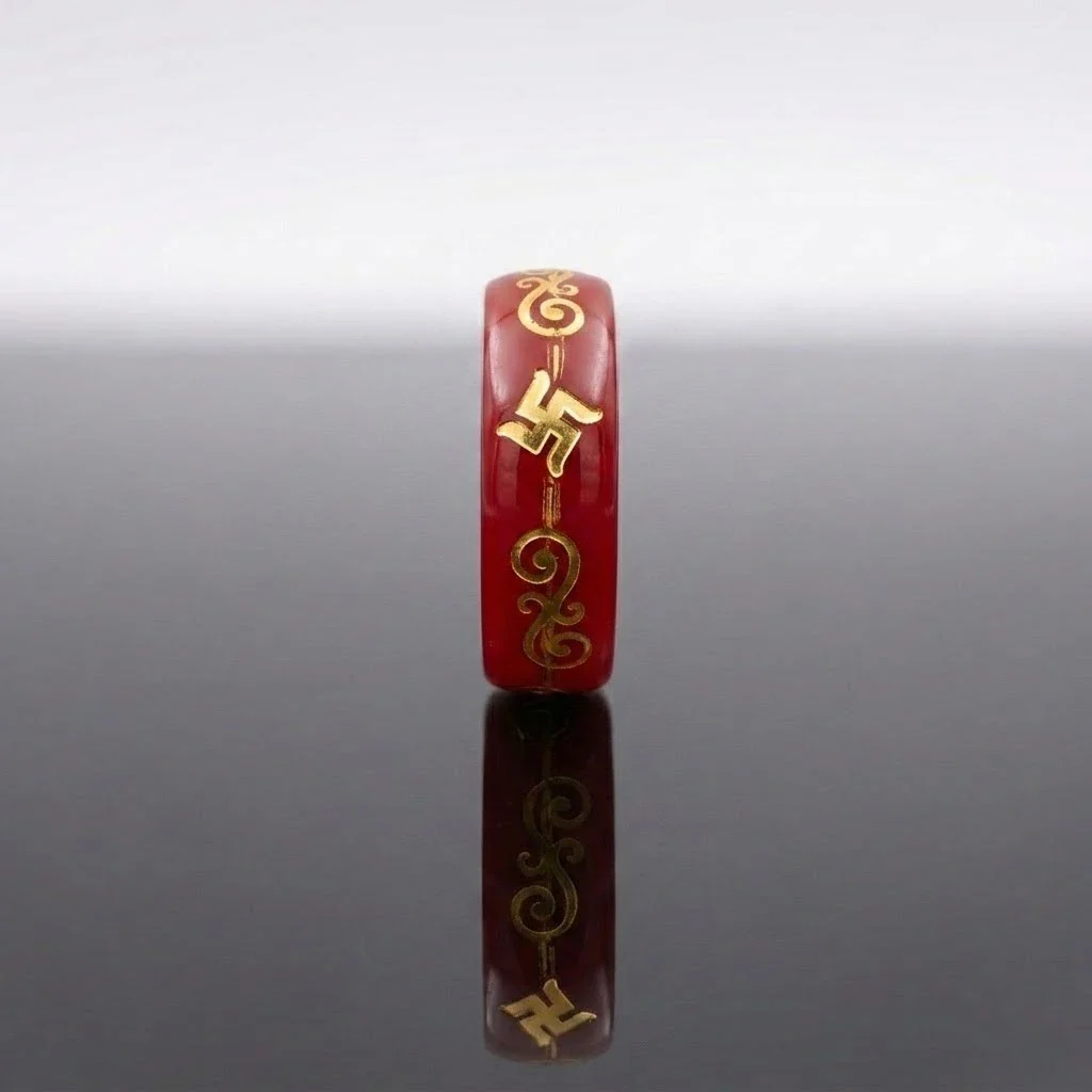 Red Swastika Symbol Ring – Traditional Lucky Charm Resin Band - Image 4