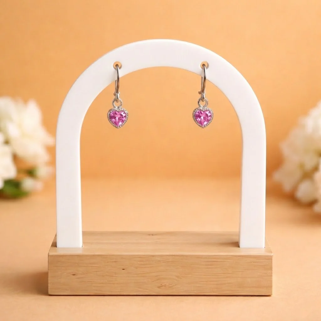 Romantic Heart Stone Drop Silver Earrings - Image 2