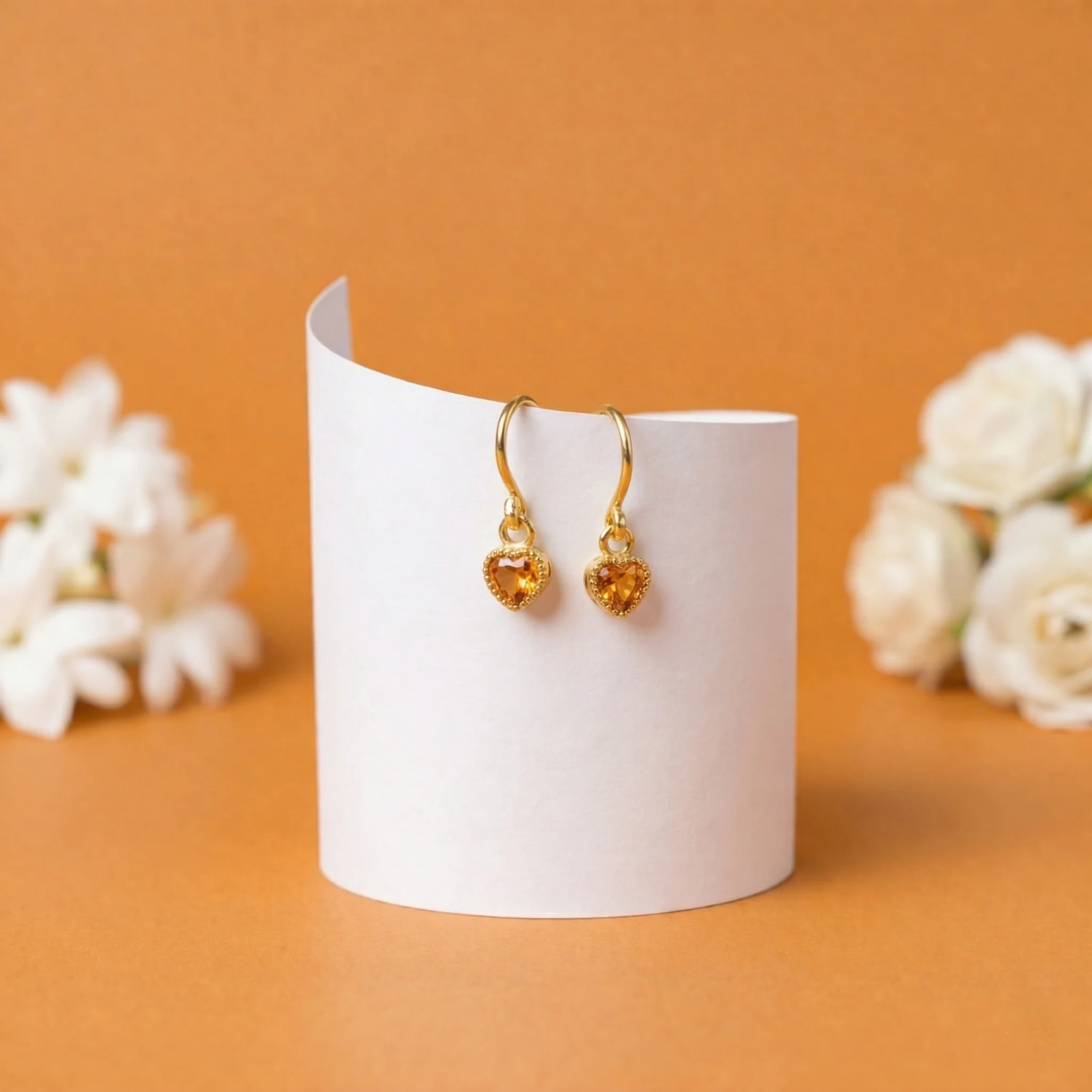 Romantic Heart Stone Drop Silver Gold Polish Earrings - Image 3
