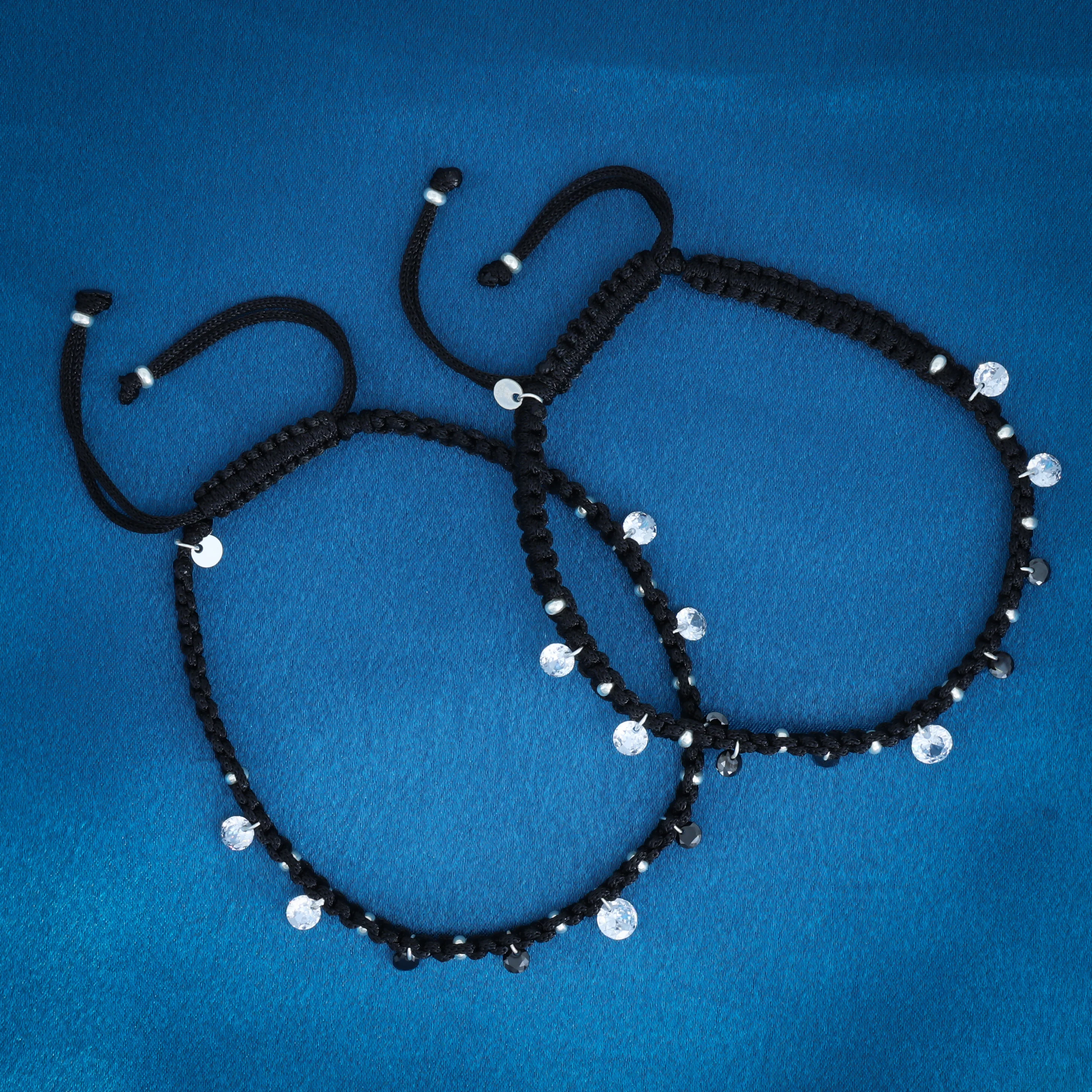 Round American Diamond Silver Dhaga Payal - Image 3