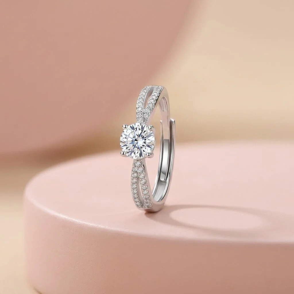Round Brilliant Simulated Diamond Twisted Cross Band Ring for Women - Image 3