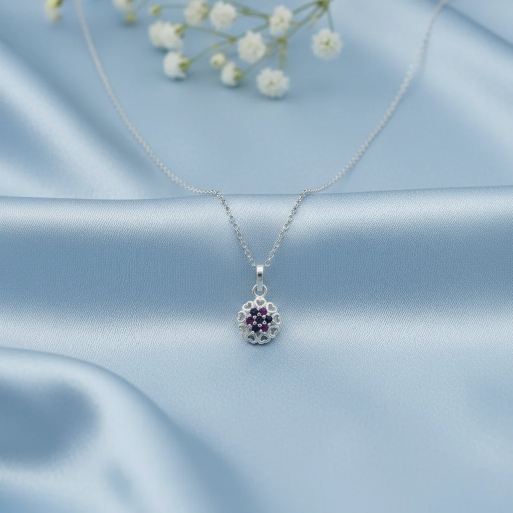 Round flower Dual-Tone Stone Silver Pendant