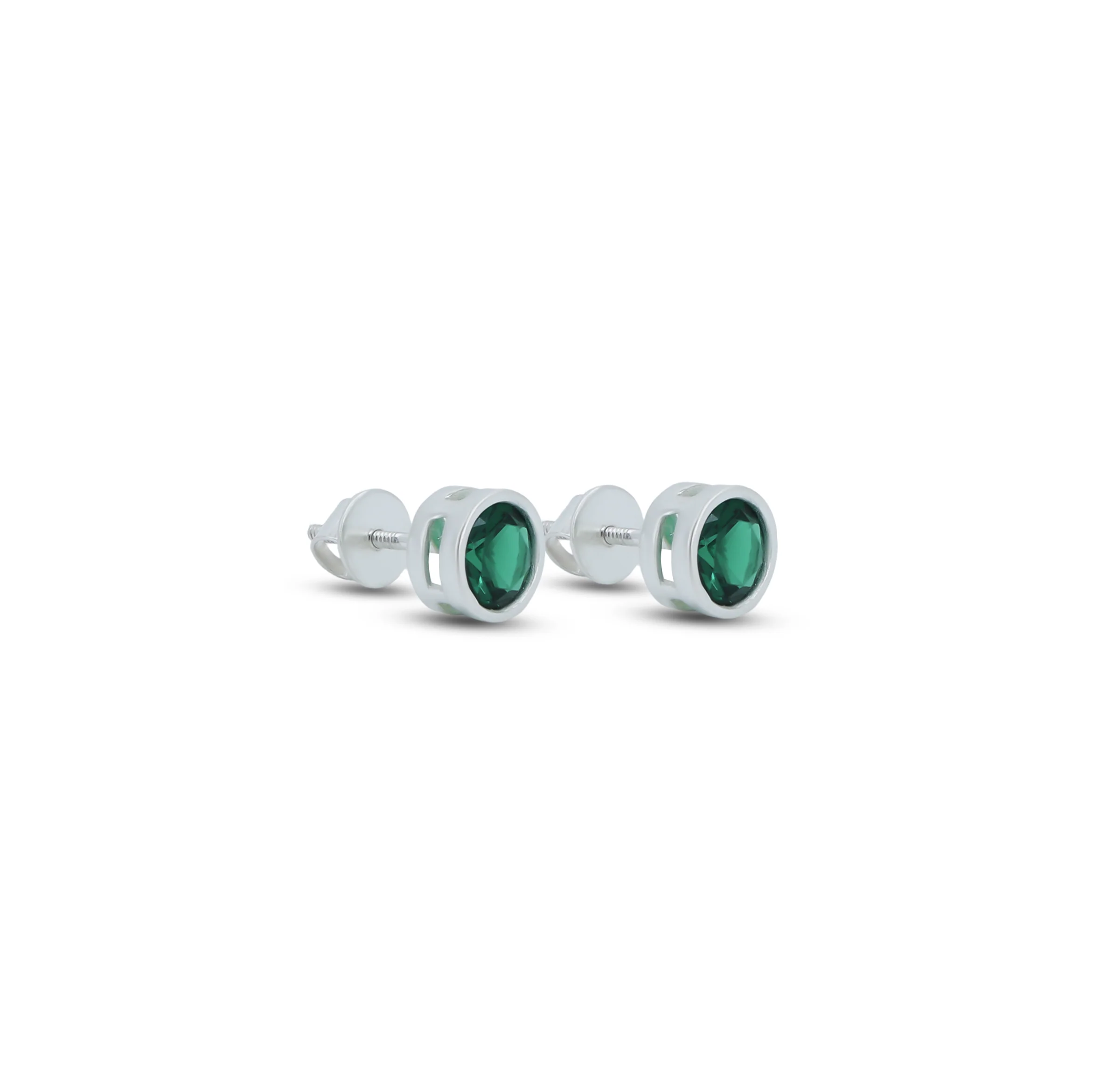 Round Green Stone Silver Earrings - Image 3