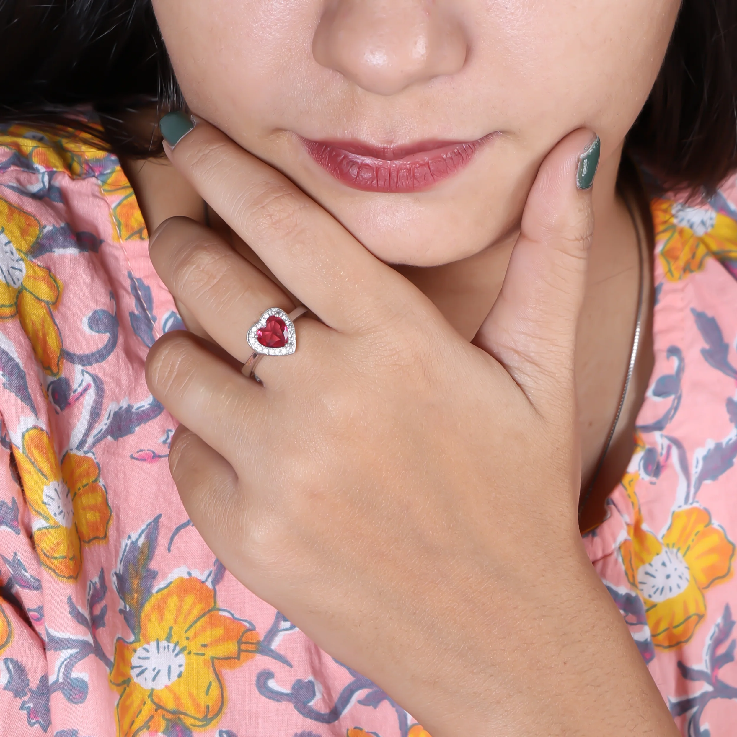 Heart Design Pink Gemstone Sterling Silver Ring - Image 3