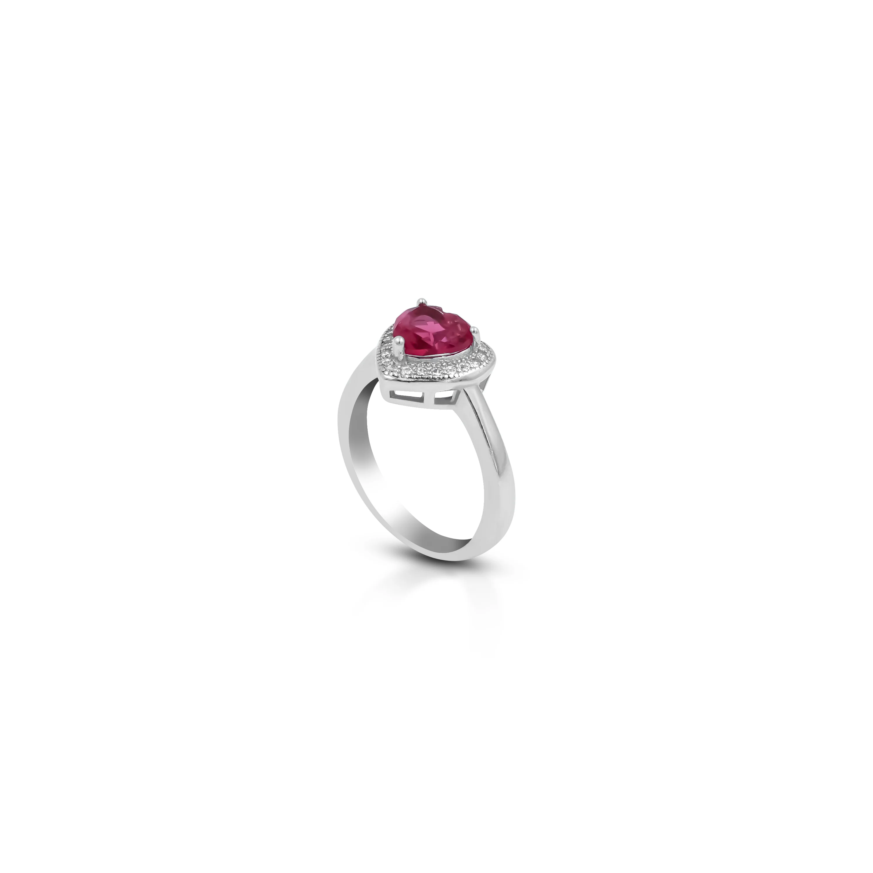 Heart Design Pink Gemstone Sterling Silver Ring - Image 4