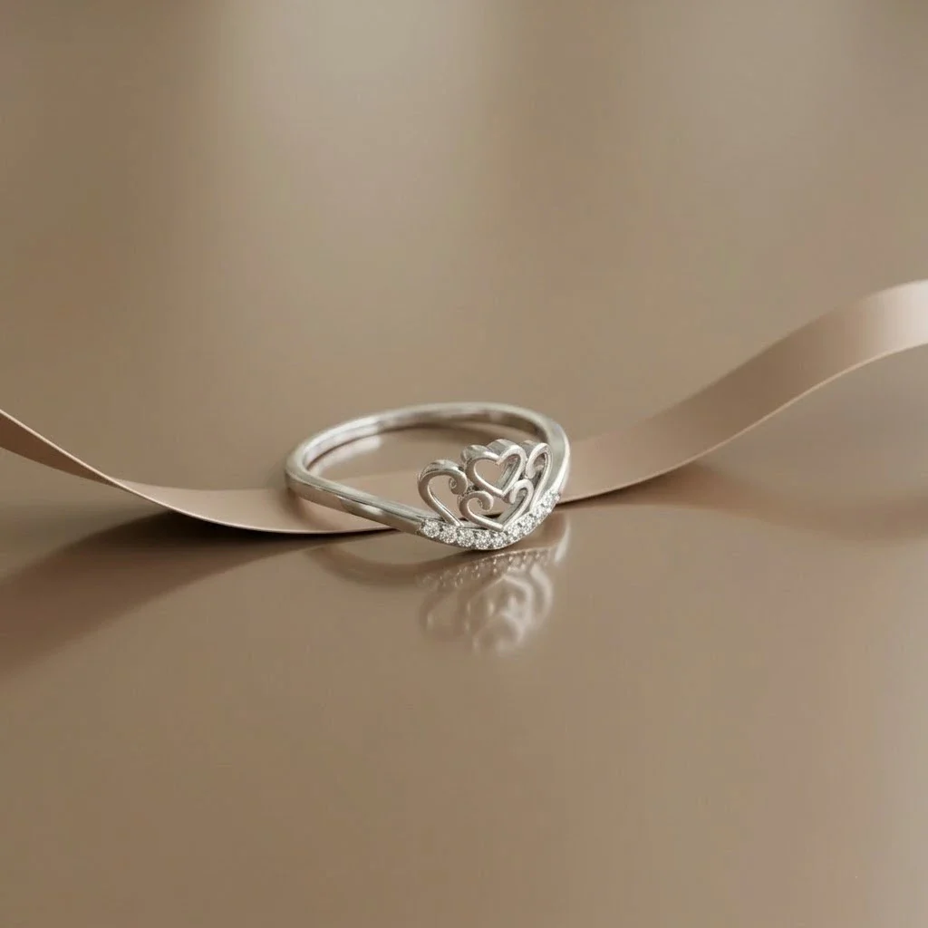 Royal Heart Crown Silver Ring - Image 2