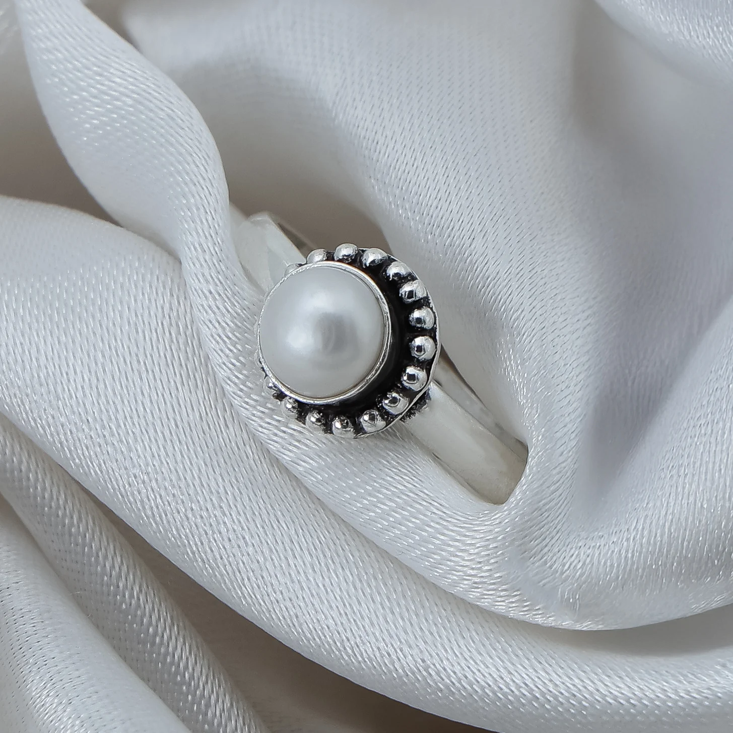 Shiny White Moti Silver Ring - Image 5