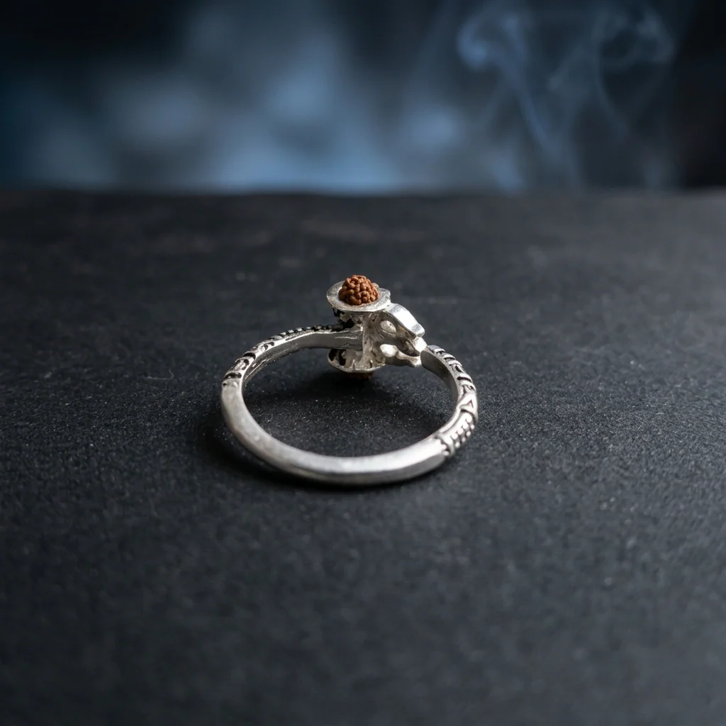 Shiv Silver Damru Ring with Rudraksha Bead - Image 5