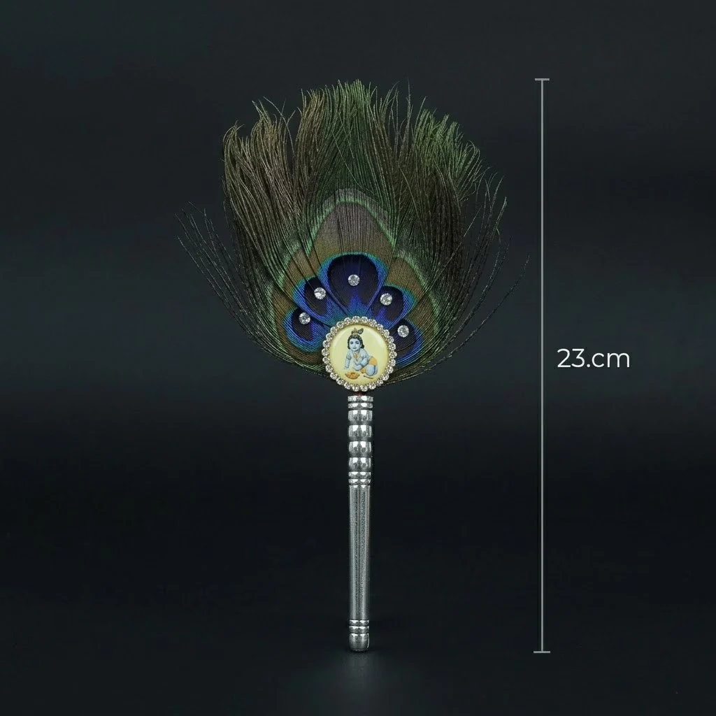 Shree Bal Krishna Morpankh Silver Handle - Image 5