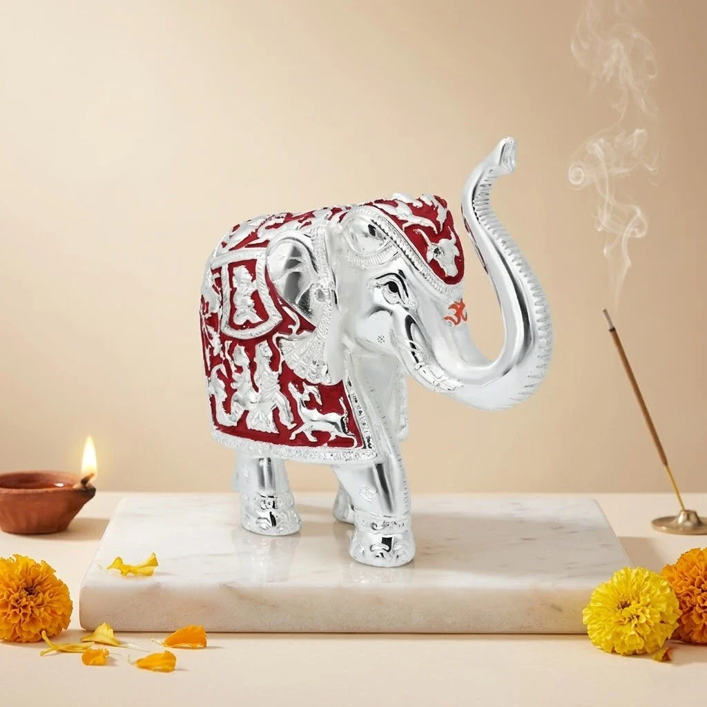 Silver Plated Antique Elephant Figurine For Interior Decor
