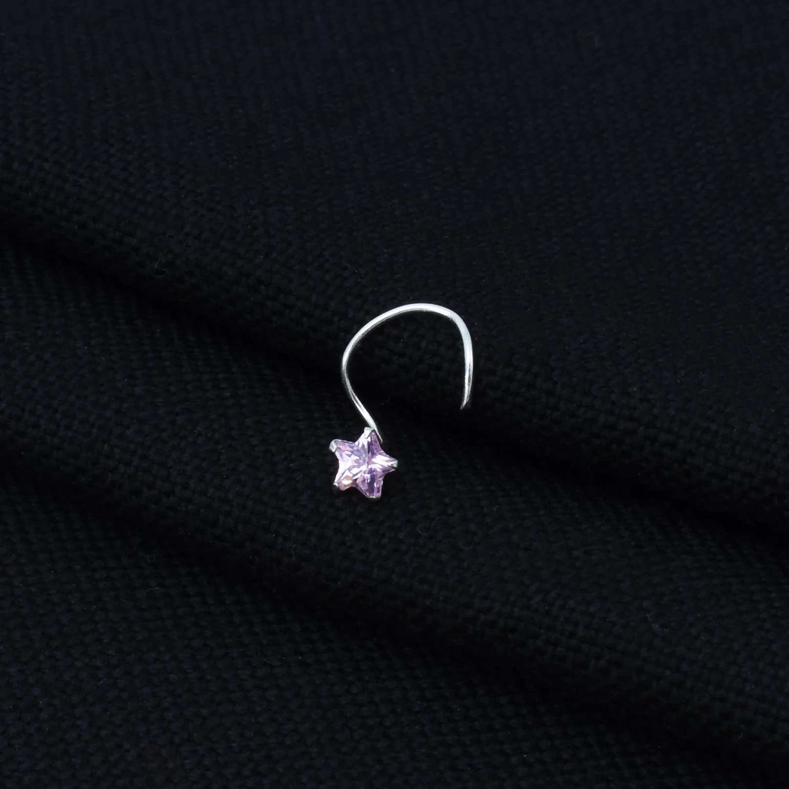 Silver Beautiful Lite Purple Gem Nosepin - Image 4