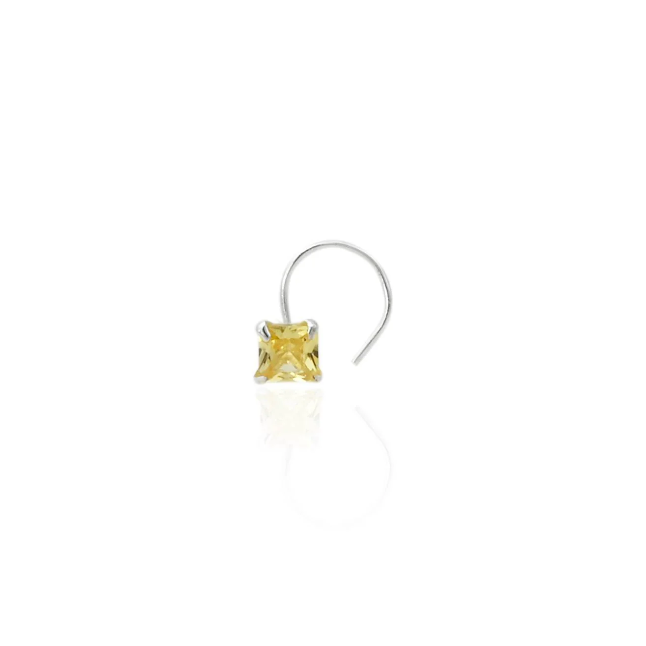 Silver Beautiful Square Yellow Gem Nosepin - Image 4