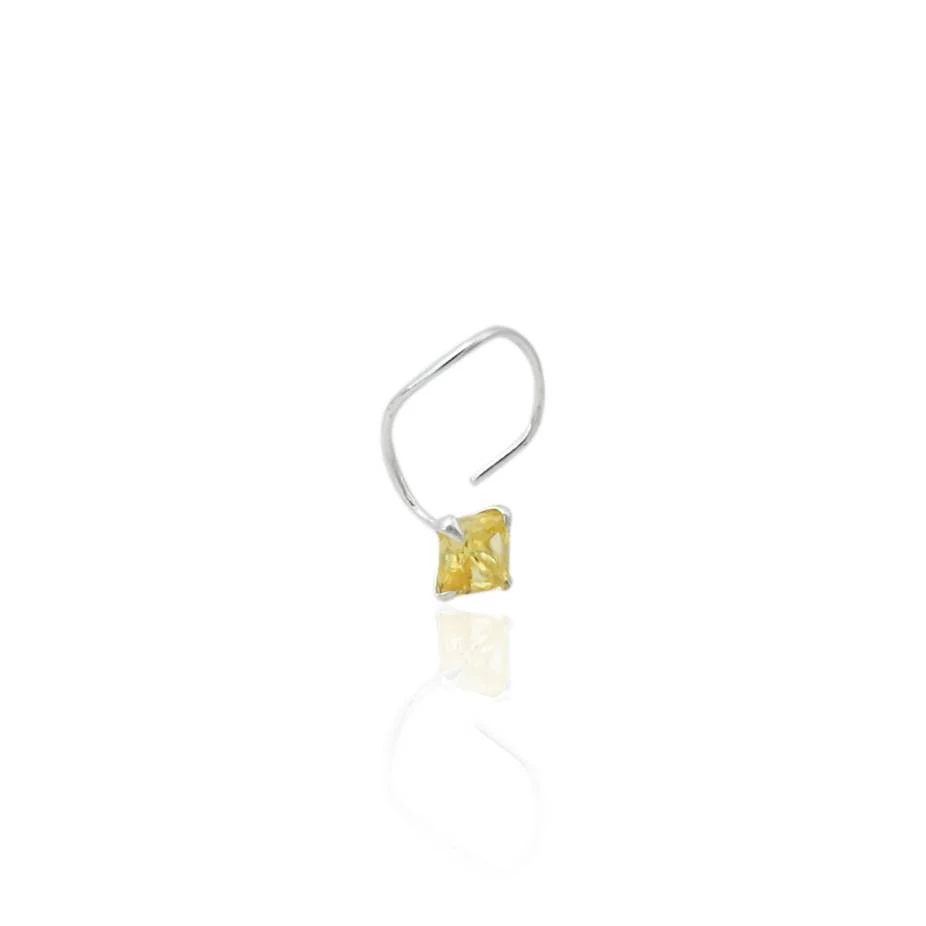 Silver Beautiful Square Yellow Gem Nosepin - Image 5
