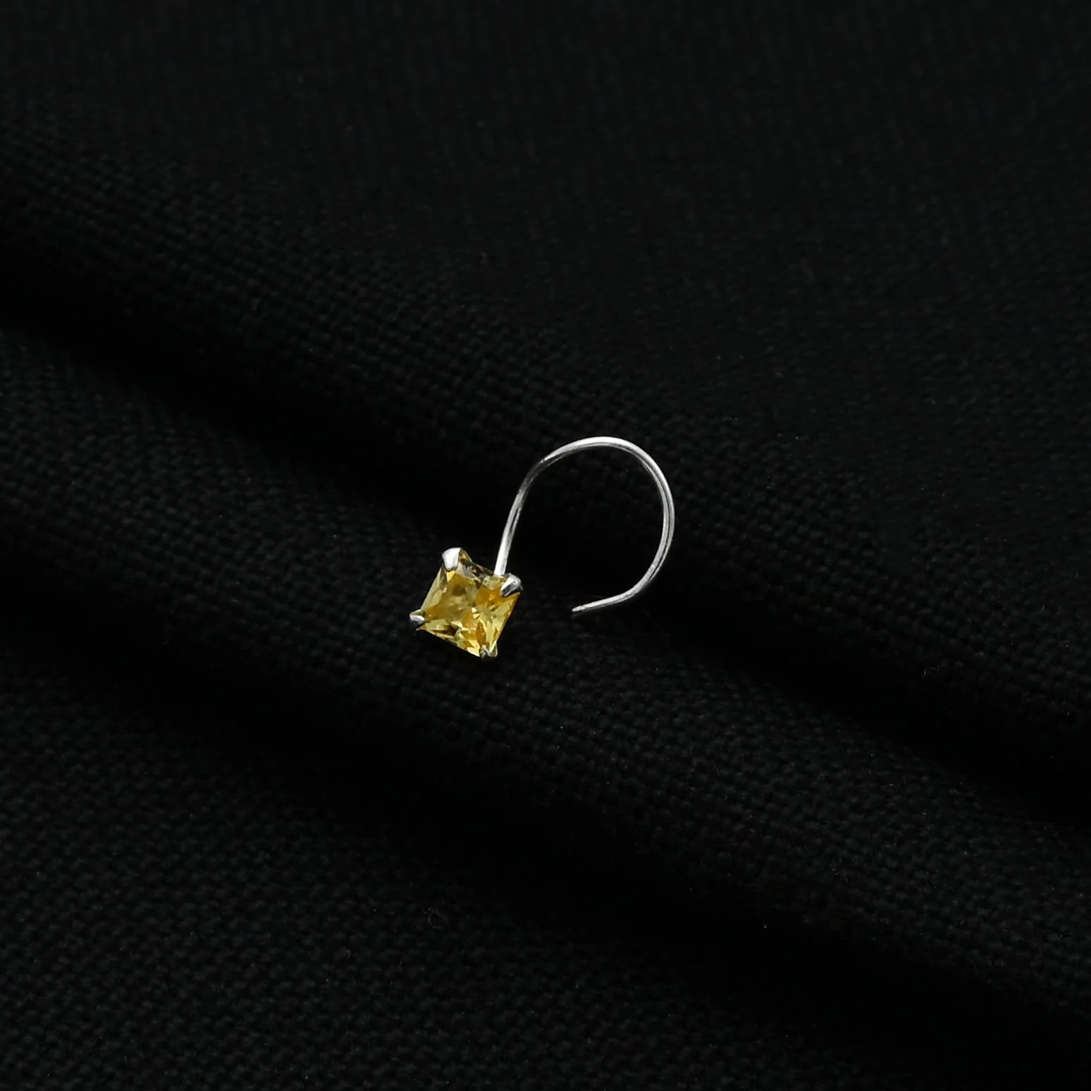 Silver Beautiful Square Yellow Gem Nosepin - Image 6