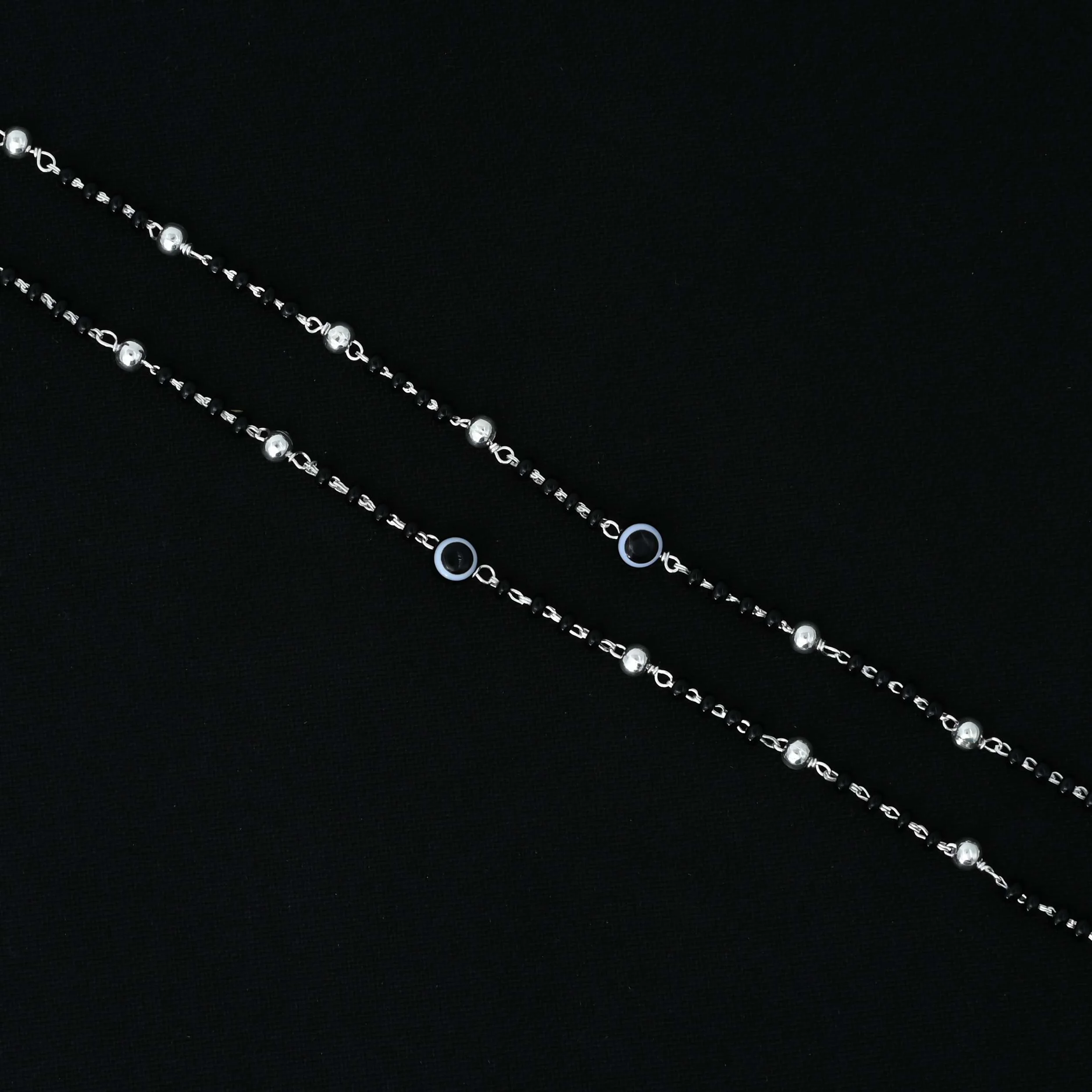 Silver Black Evil Eye with Black and Silver Beads Payal - Image 4