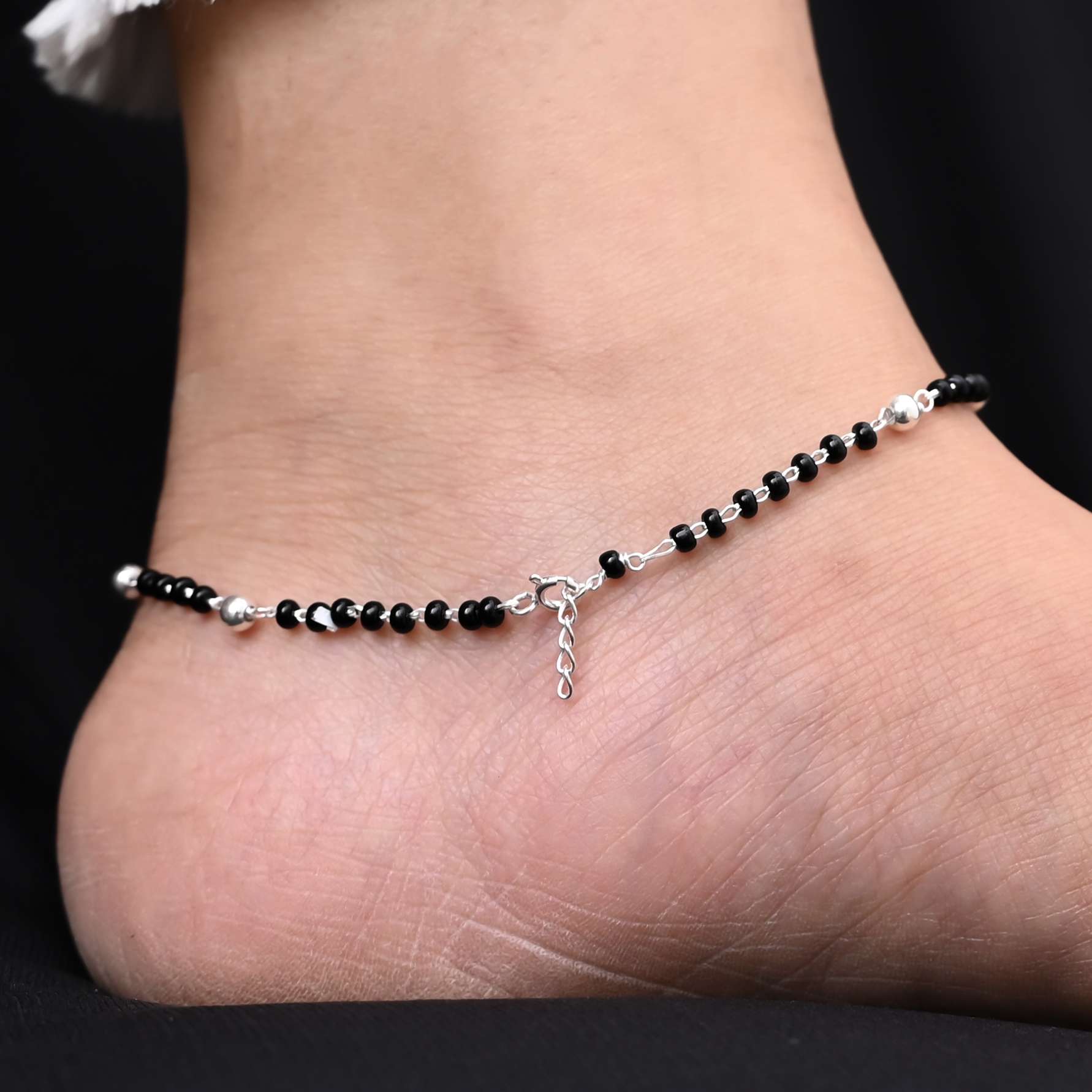 Silver Black Evil Eye with Black and Silver Beads Payal - Image 5