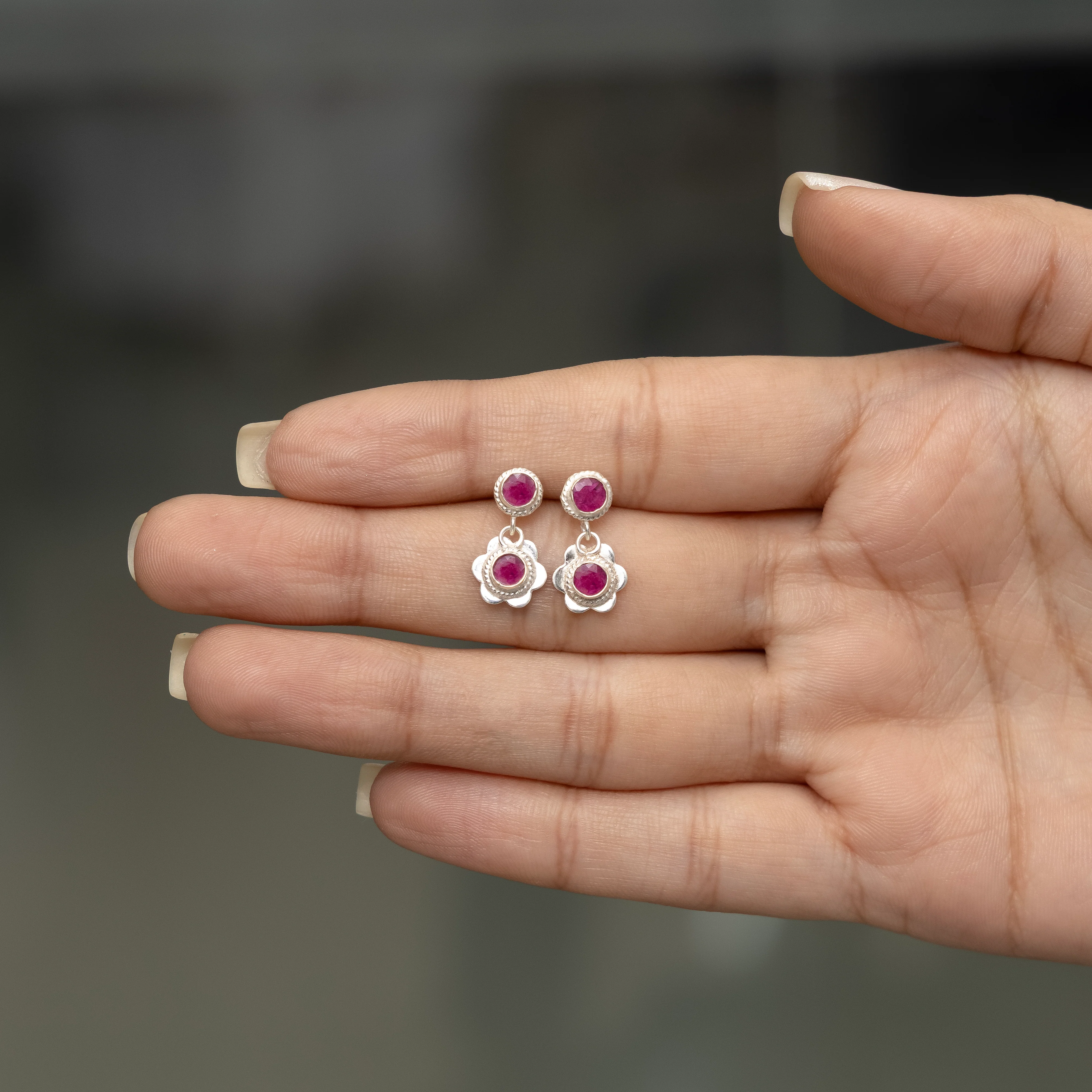 Silver Bloom Ruby Earrings - Image 5