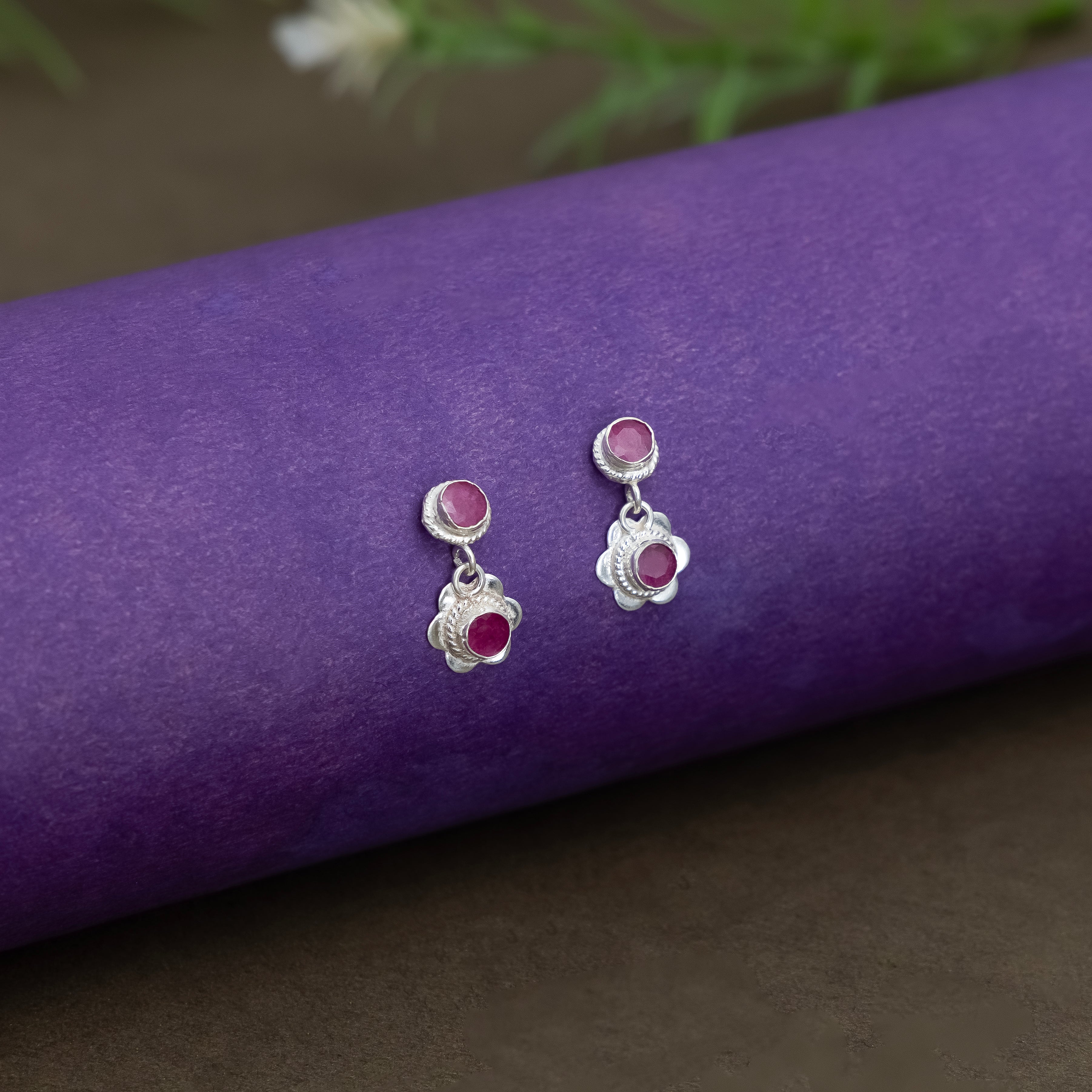 Silver Bloom Ruby Earrings - Image 6