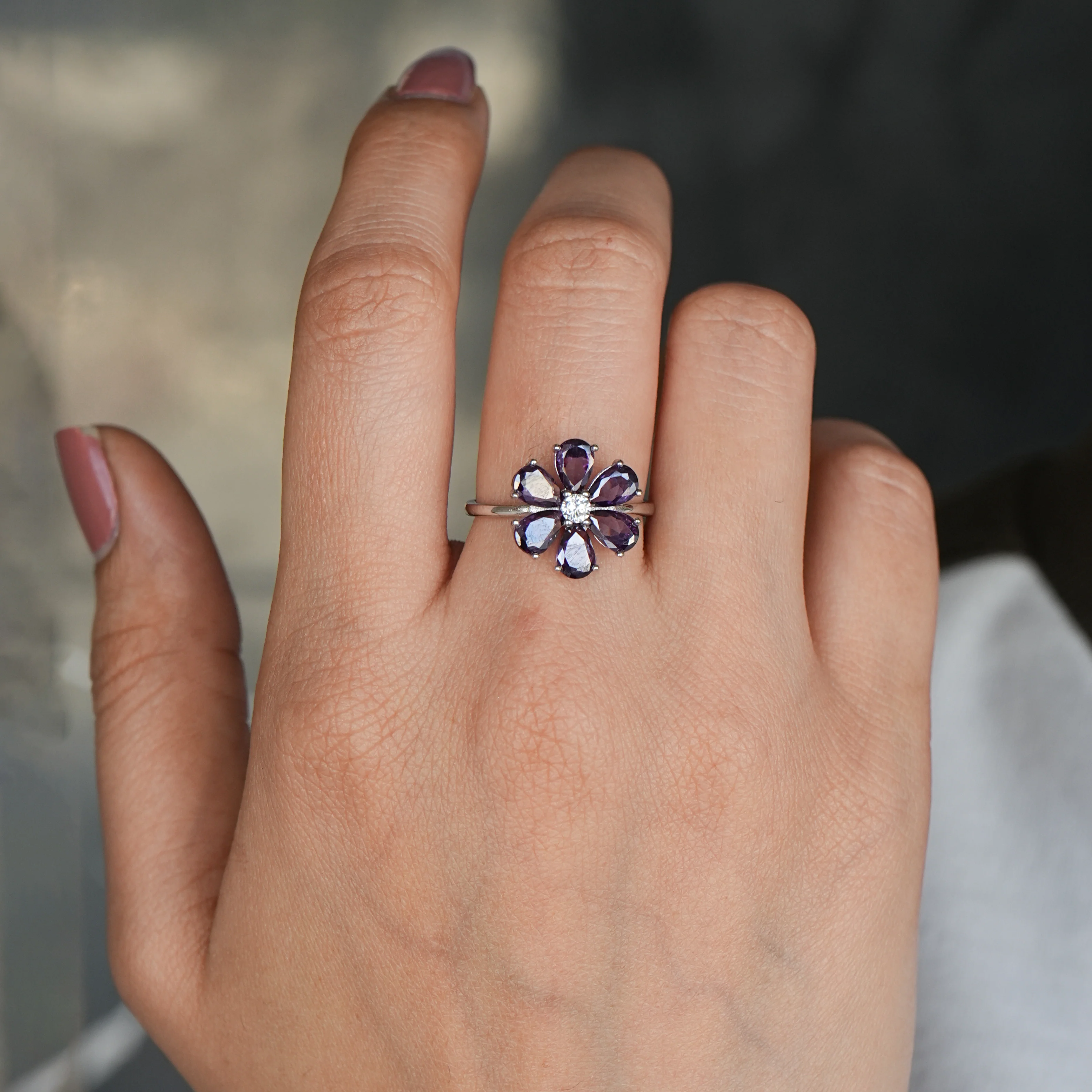 Silver Blossom Ring with Assorted Gemstone Accents - Image 13