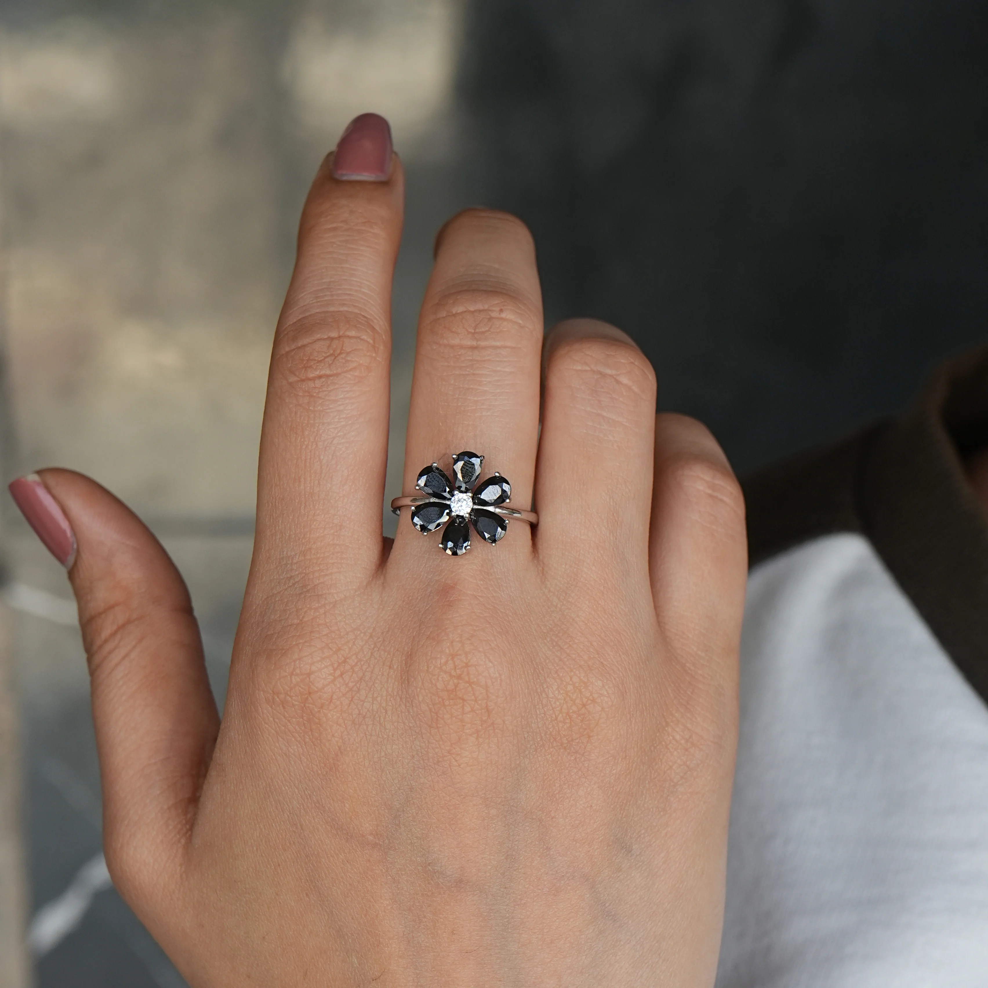 Silver Blossom Ring with Assorted Gemstone Accents - Image 7