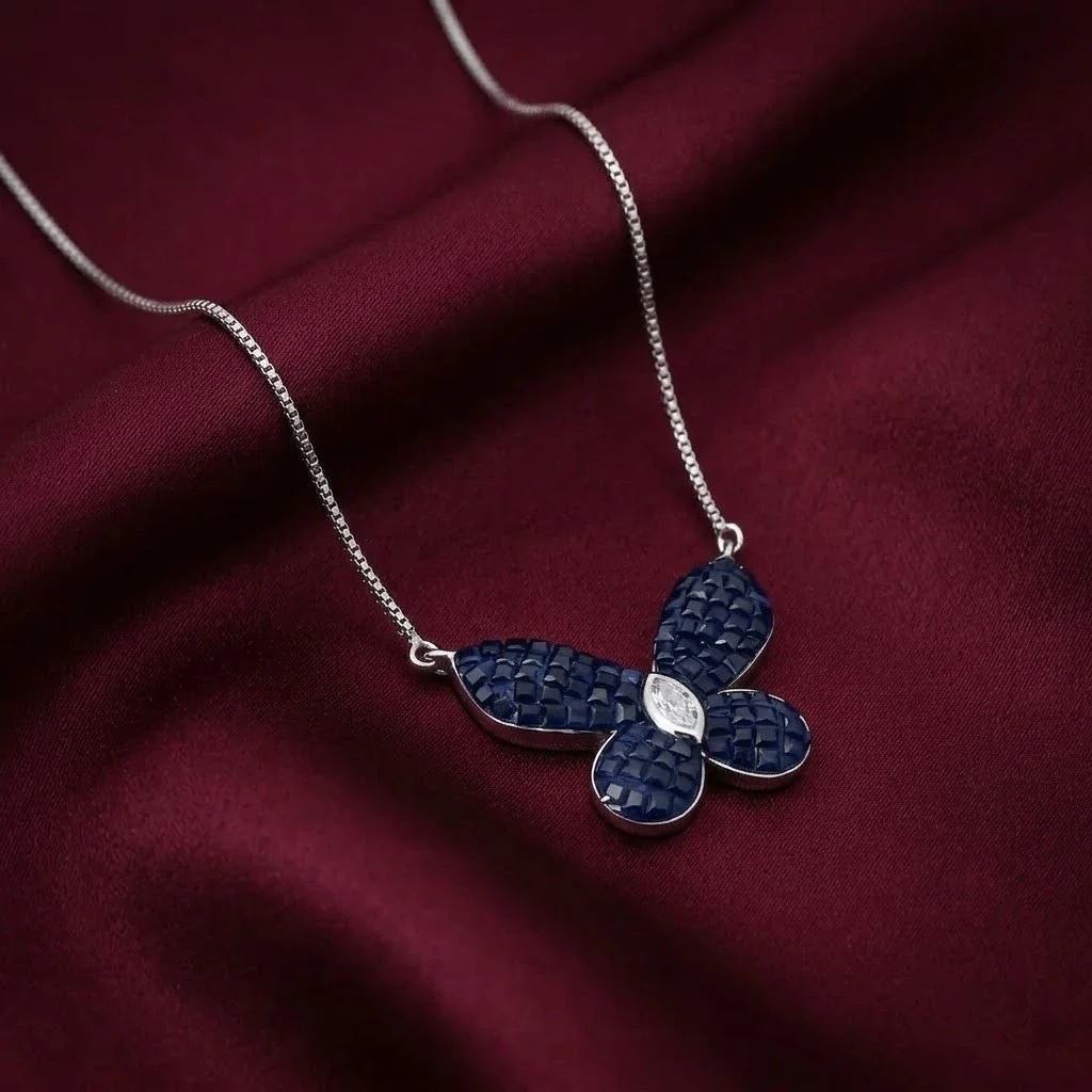 Silver Blue Stone Butterfly Silver Pendant