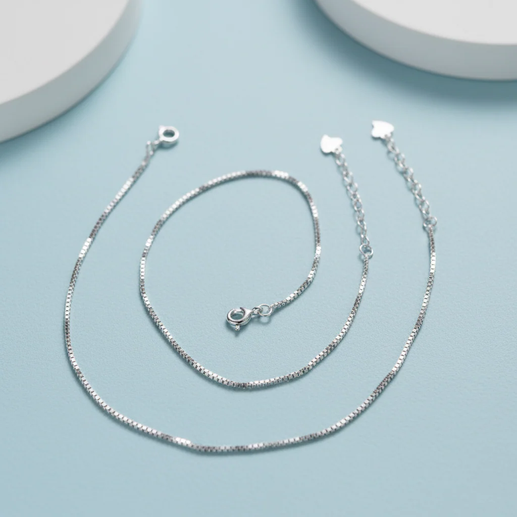 Silver Box Chain Anklet - Image 5