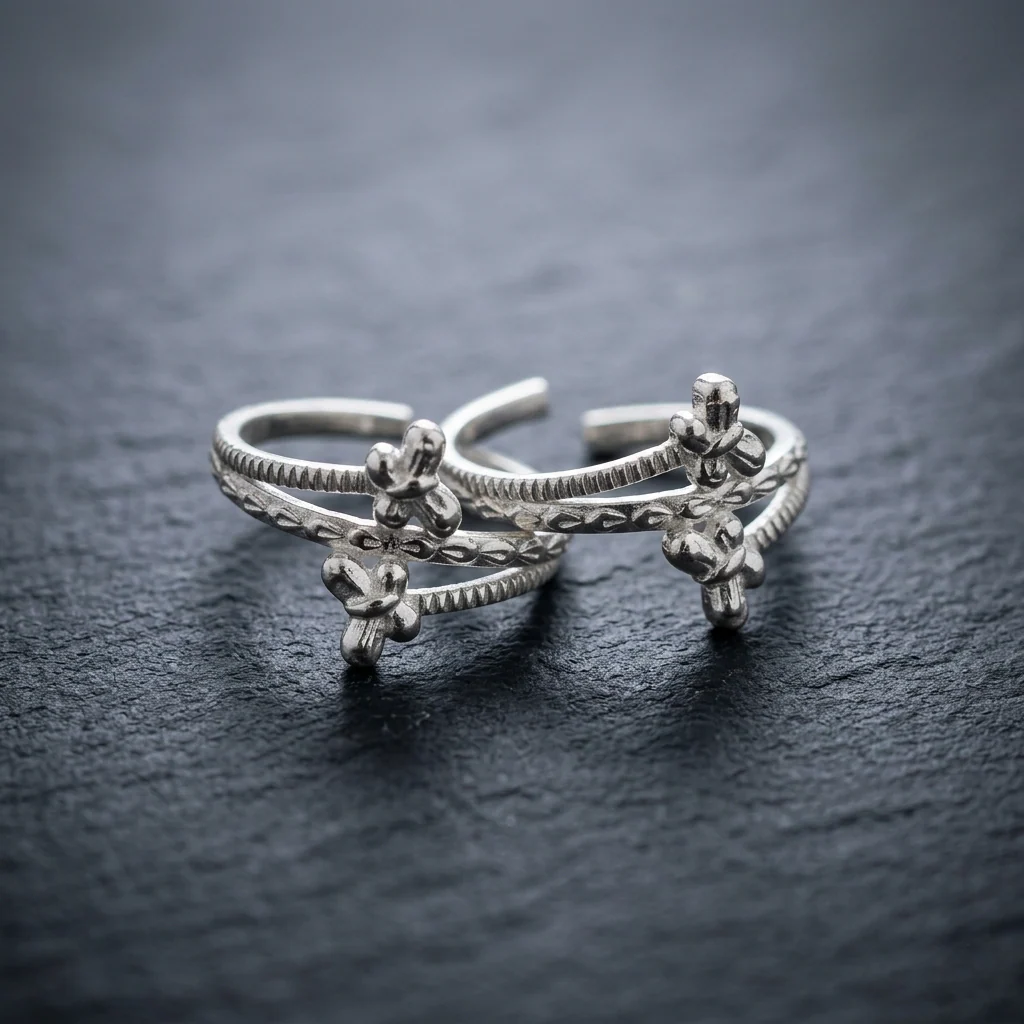Silver Butterfly Cross Adjustable Toe Ring (Bichiya) for Women & Girls - Image 3