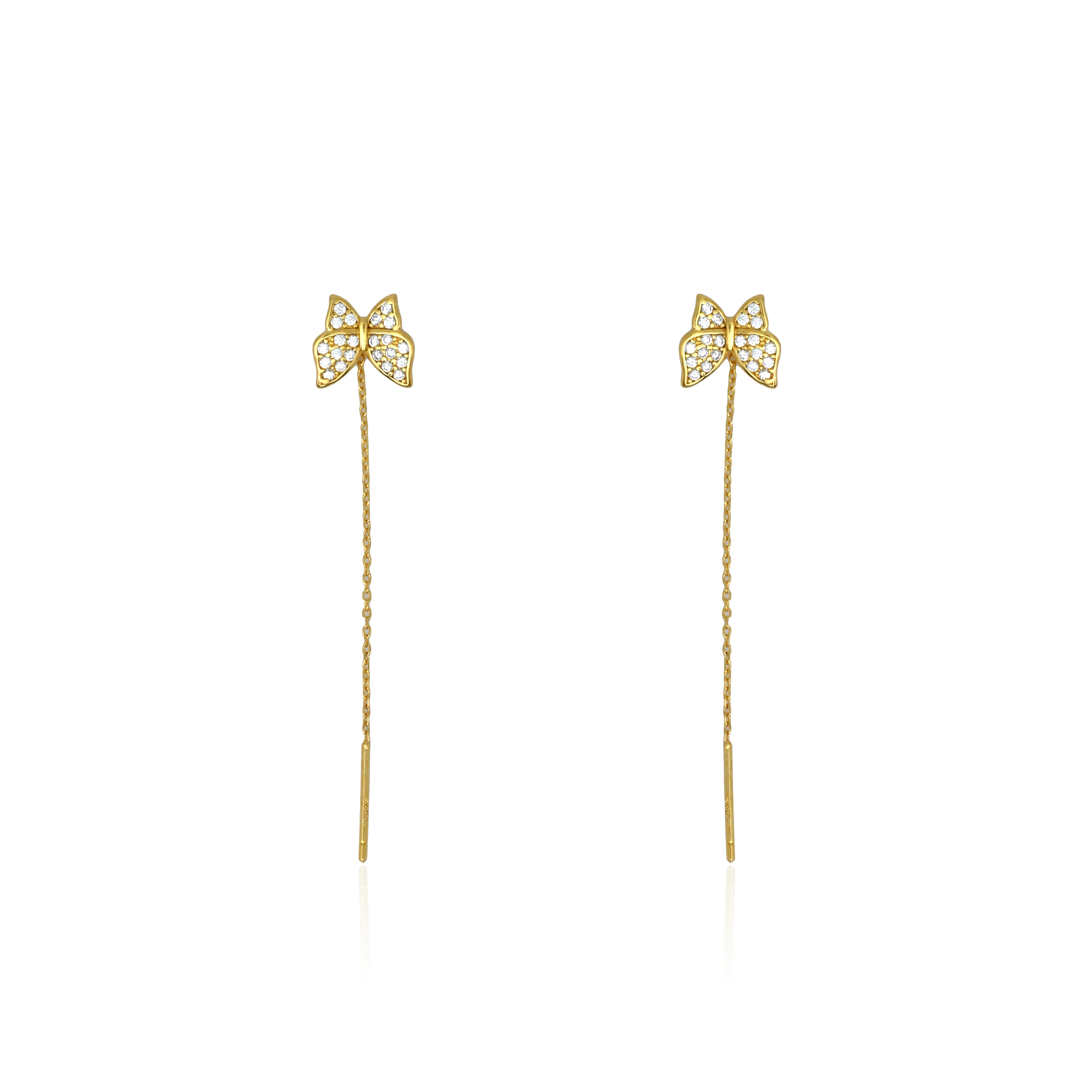 Sterling Silver and Gold-Plated Butterfly Earrings with Drop Chain Stylish - Image 6