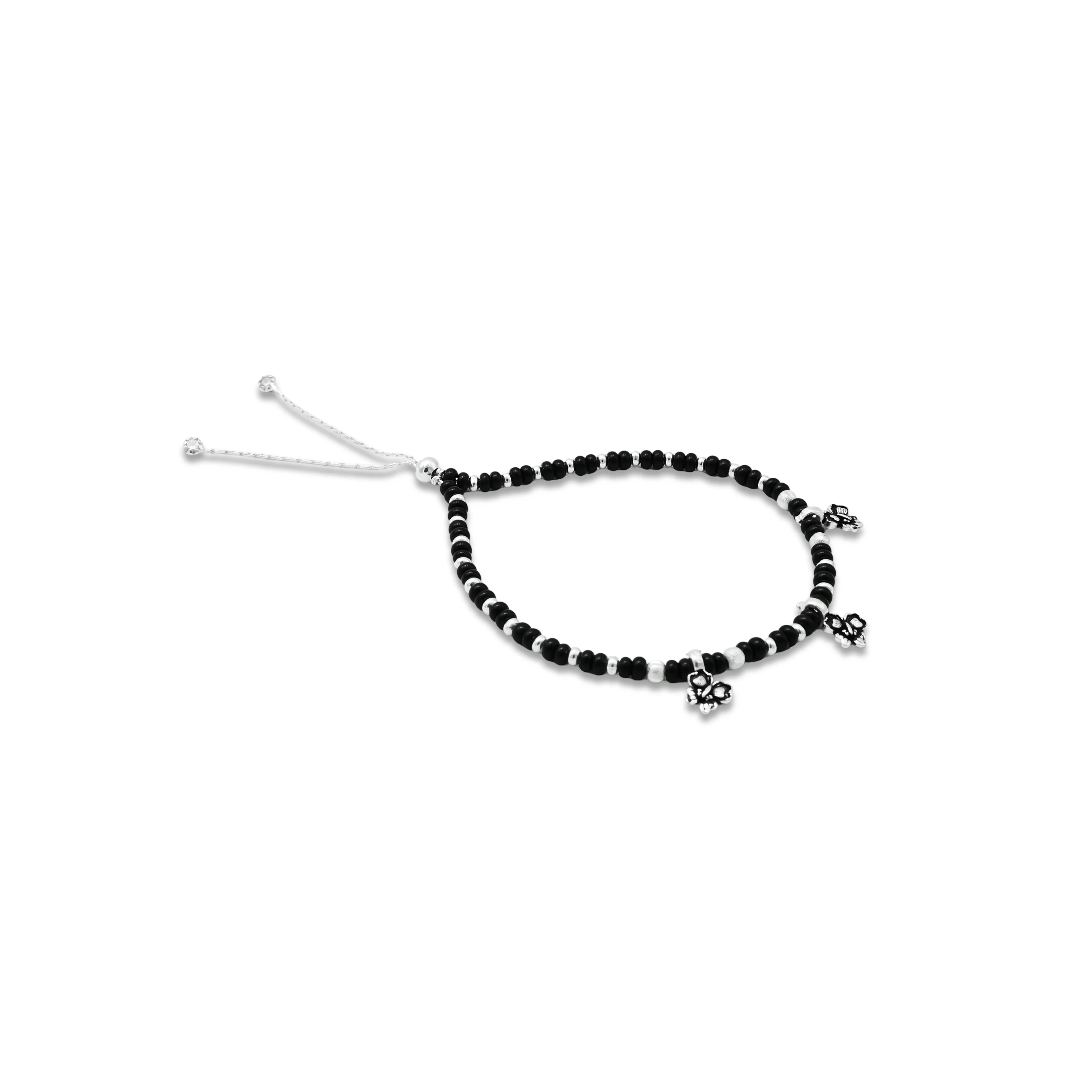 Silver Butterfly with Black and Silver Beads Anklet for Girls - Image 5