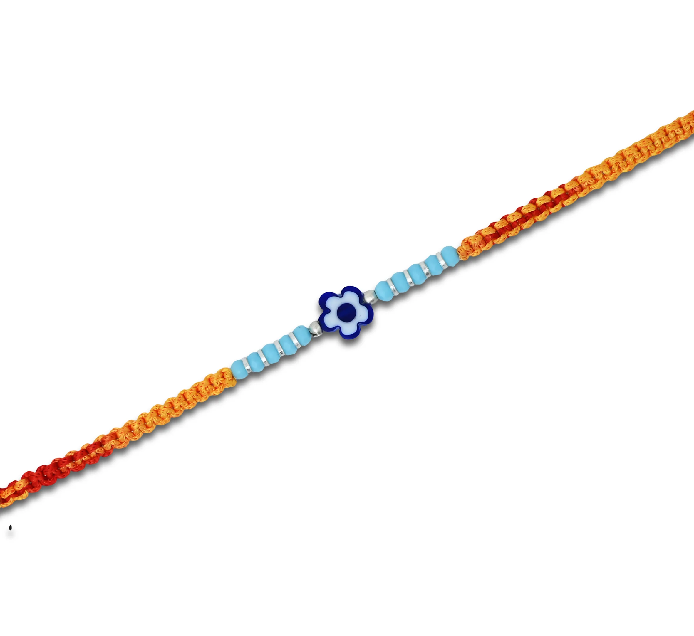 Silver Center Blue Flower with Silver and Light Blue Beads Rakhi for Boys - Image 2
