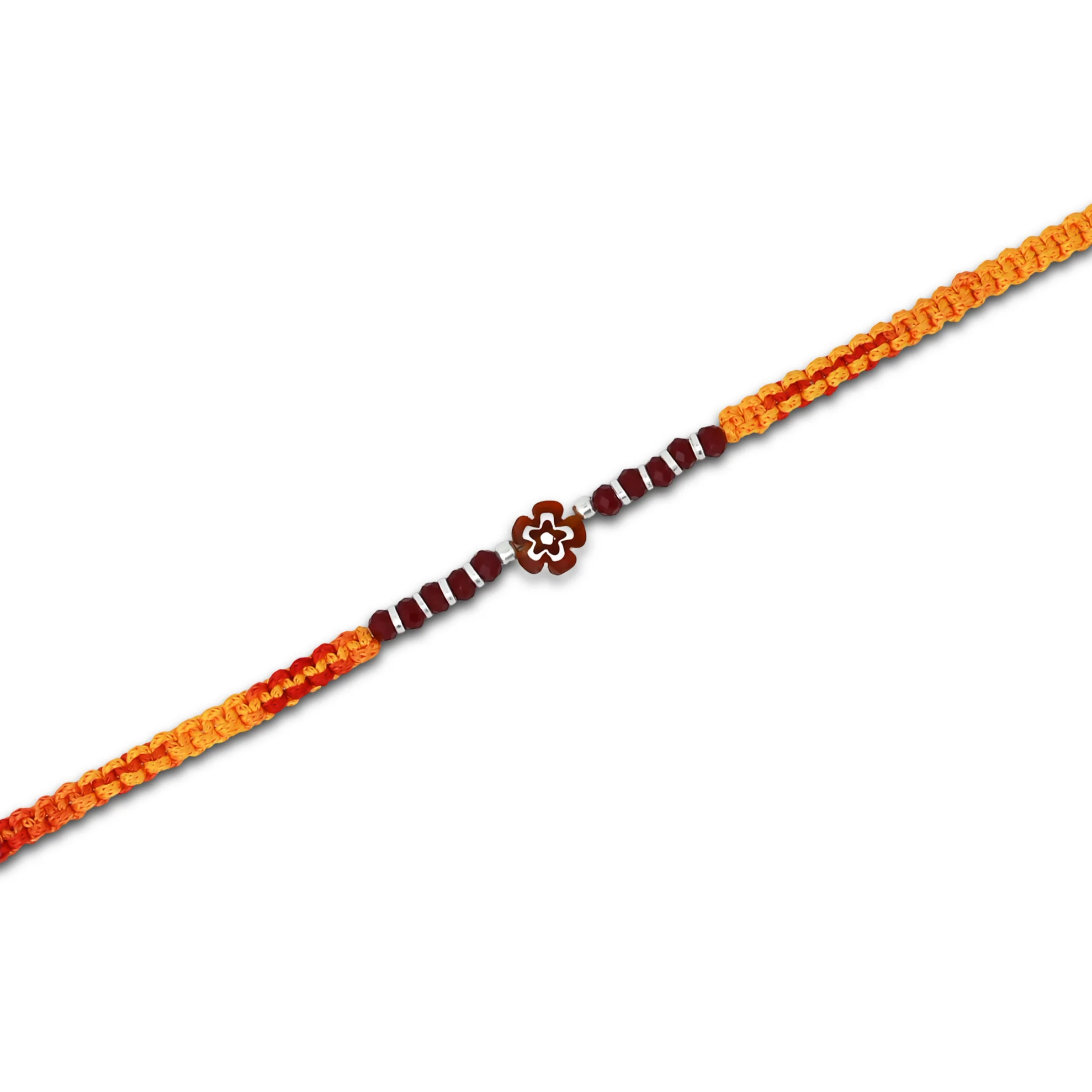 Silver Center Brown Flower with Silver and Light Brown Beads Rakhi for Boys - Image 3