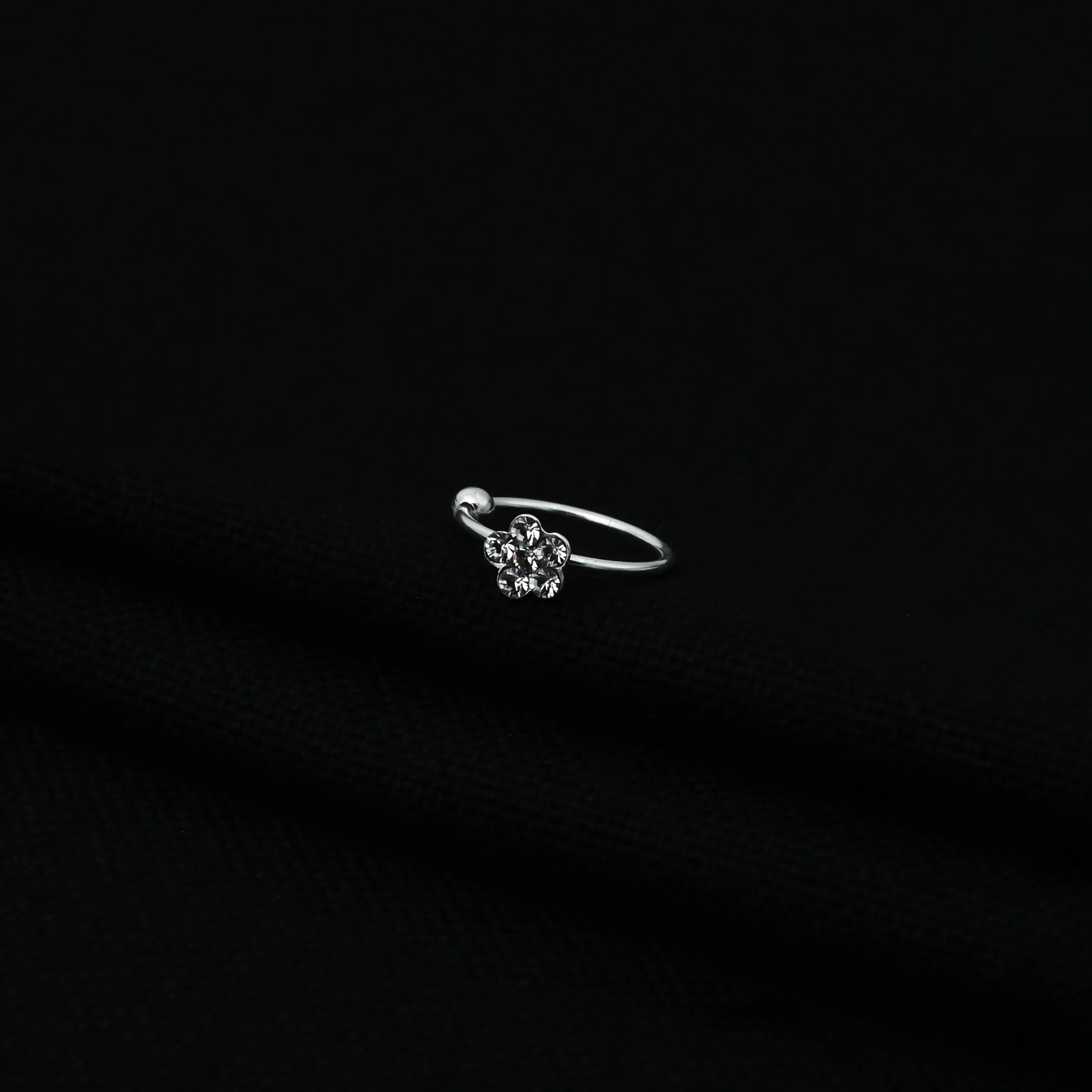 Silver Center CZ Stones Flower Design Nosepin for Girls - Image 4
