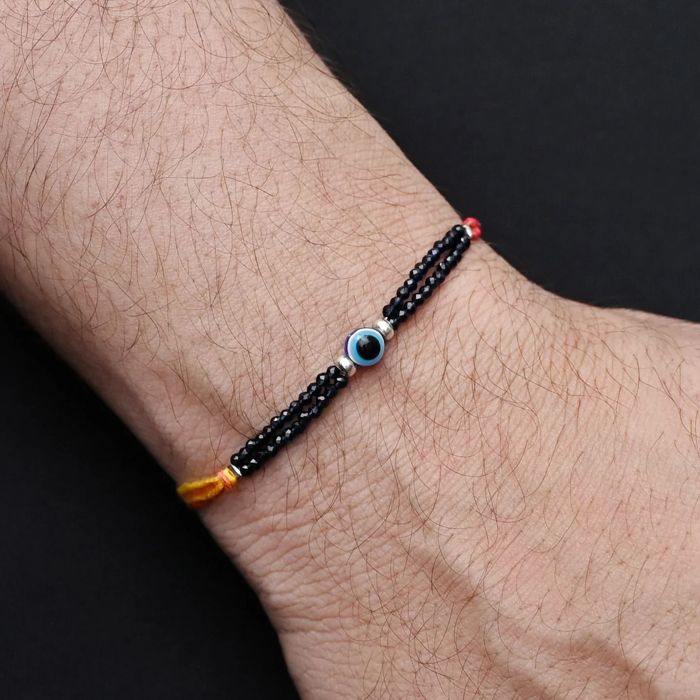 Silver Center Evil Eye with Silver and Blue Beads Rakhi for Boys - Image 3