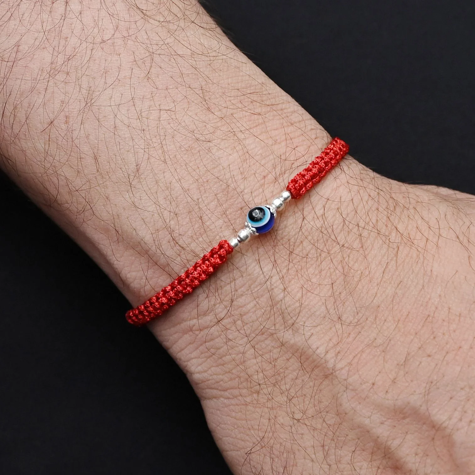 Silver Center Evil Eye with Silver Beads Rakhi for Boys - Image 3