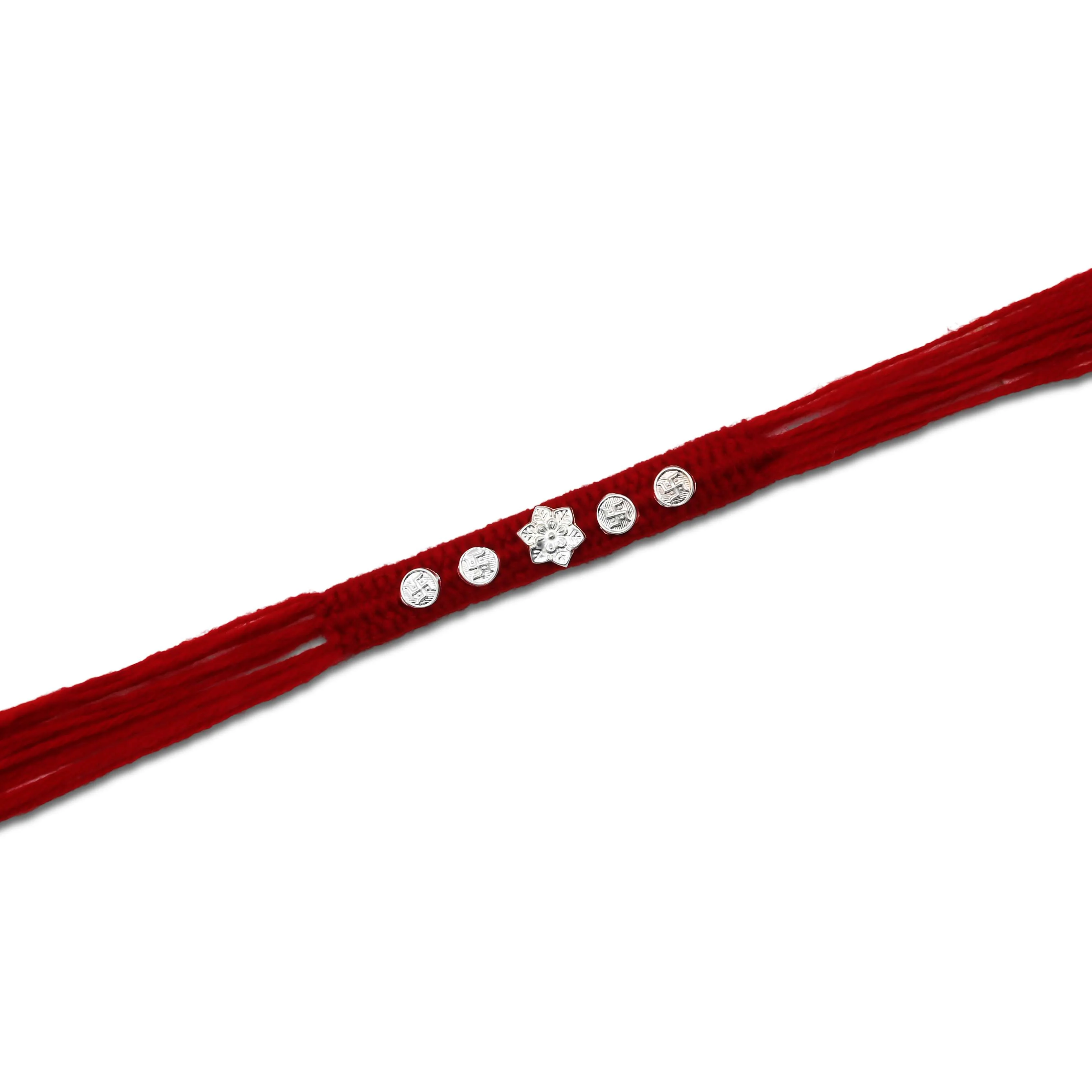 Silver Center Flower with Swasthik Rakhi for Boys - Image 2