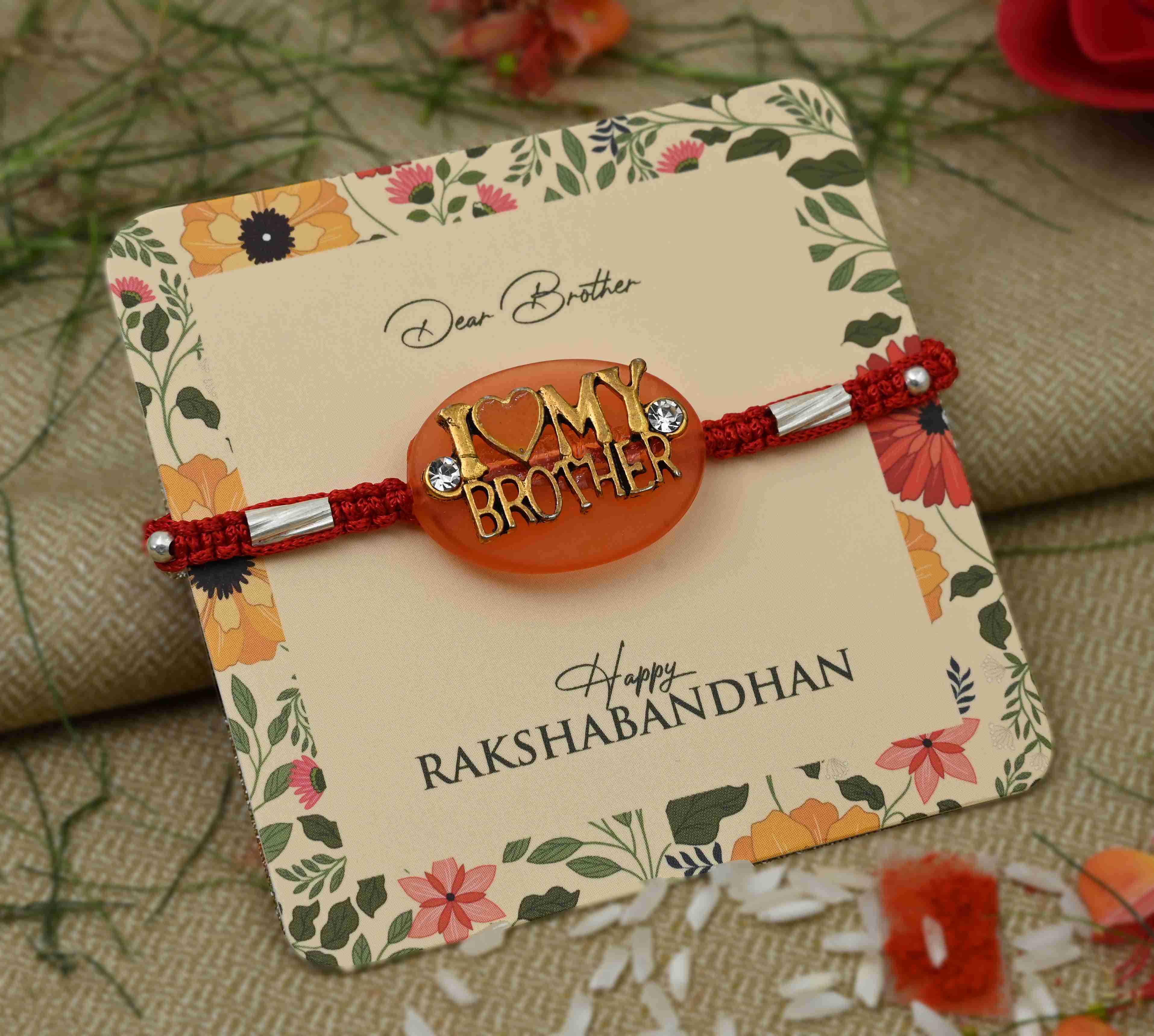 Silver Center Written I Love My Brother Rakhi for Boys