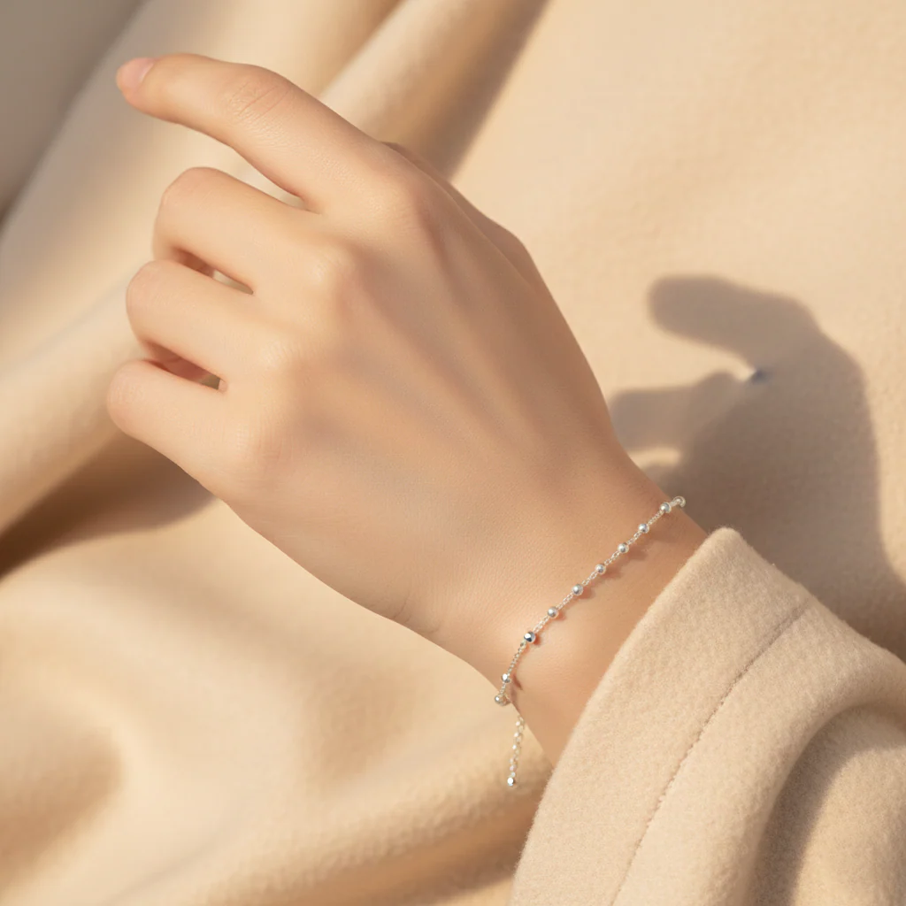 Silver Chain Bracelet with Beads - Image 2