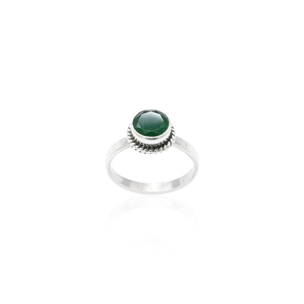 Silver Classy Green Round Gemstone Ring - Image 3