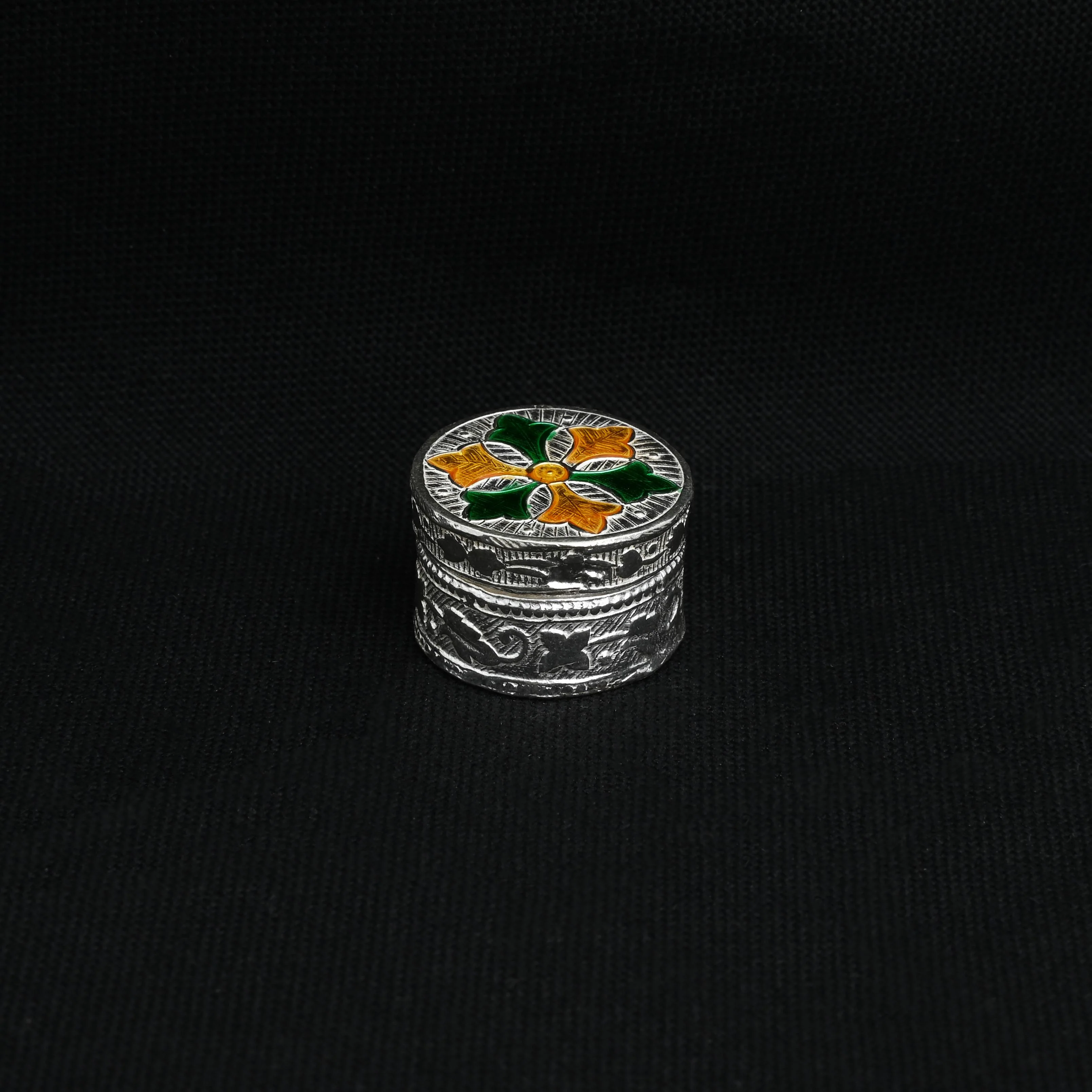 Silver Colorful Round Shape Sindoor Box - Image 3