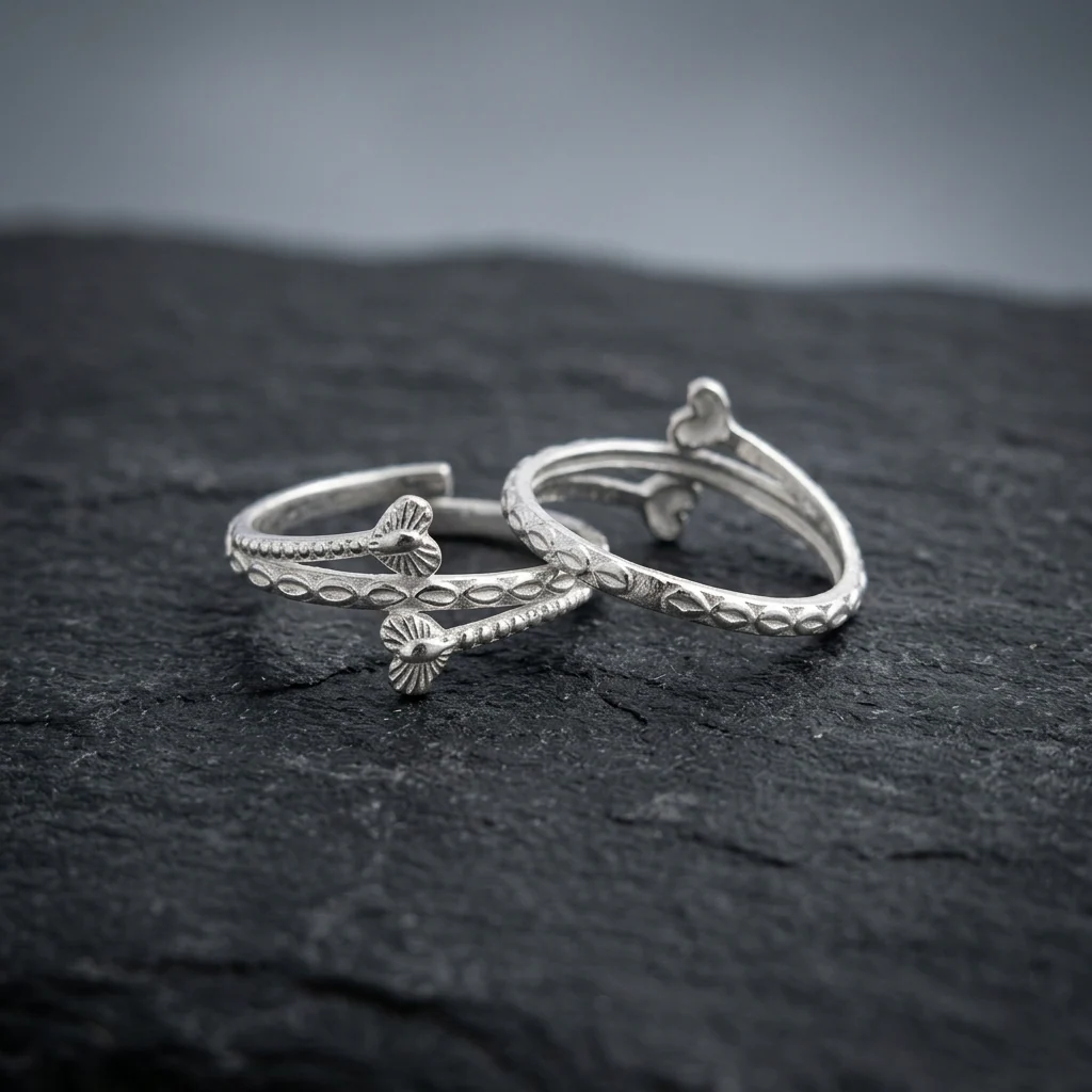 Silver Cross Heart Design Adjustable Toe Ring (Bichiya) for Women - Image 3