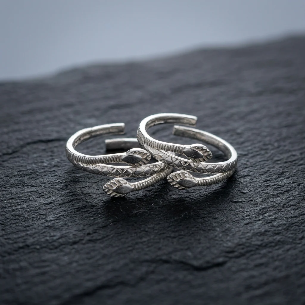 Silver Cross Leaf Design Adjustable Toe Ring (Bichiya) for Women