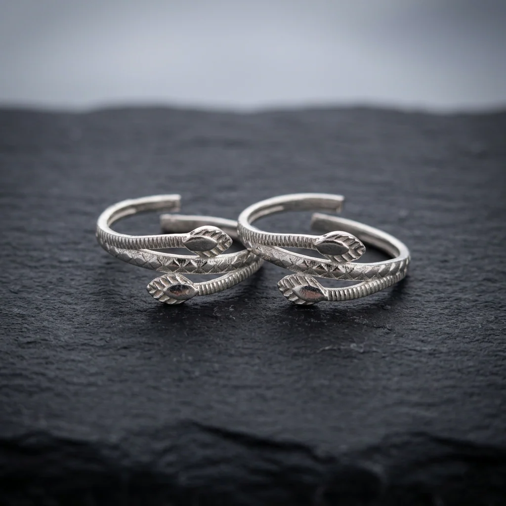 Silver Cross Leaf Design Adjustable Toe Ring (Bichiya) for Women - Image 3