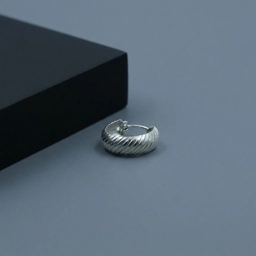 Silver Curved Line Design Earrings for Girls - Image 5