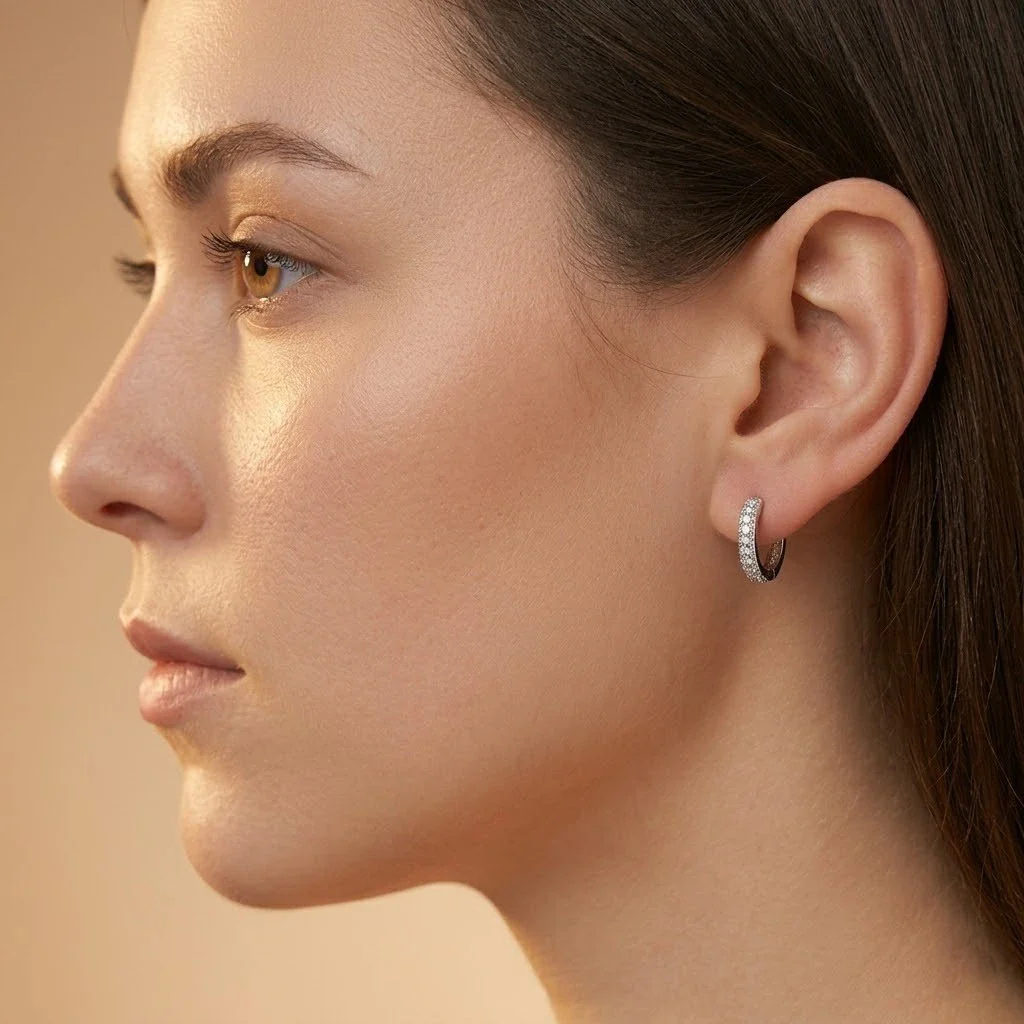 Silver CZ Hoop Earrings Elegant Everyday Style - Image 2